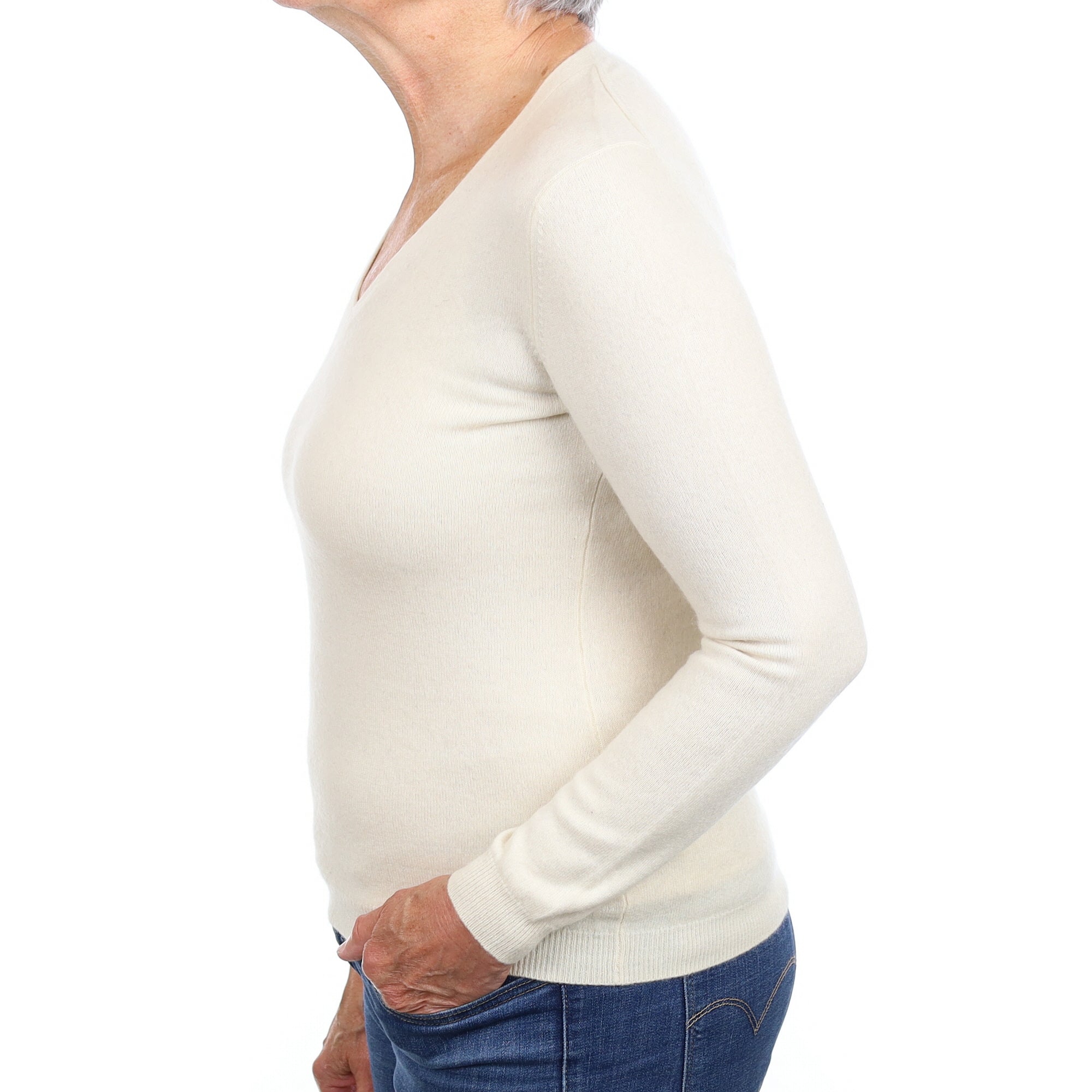Cream Cashmere V Neck Jumper Medium