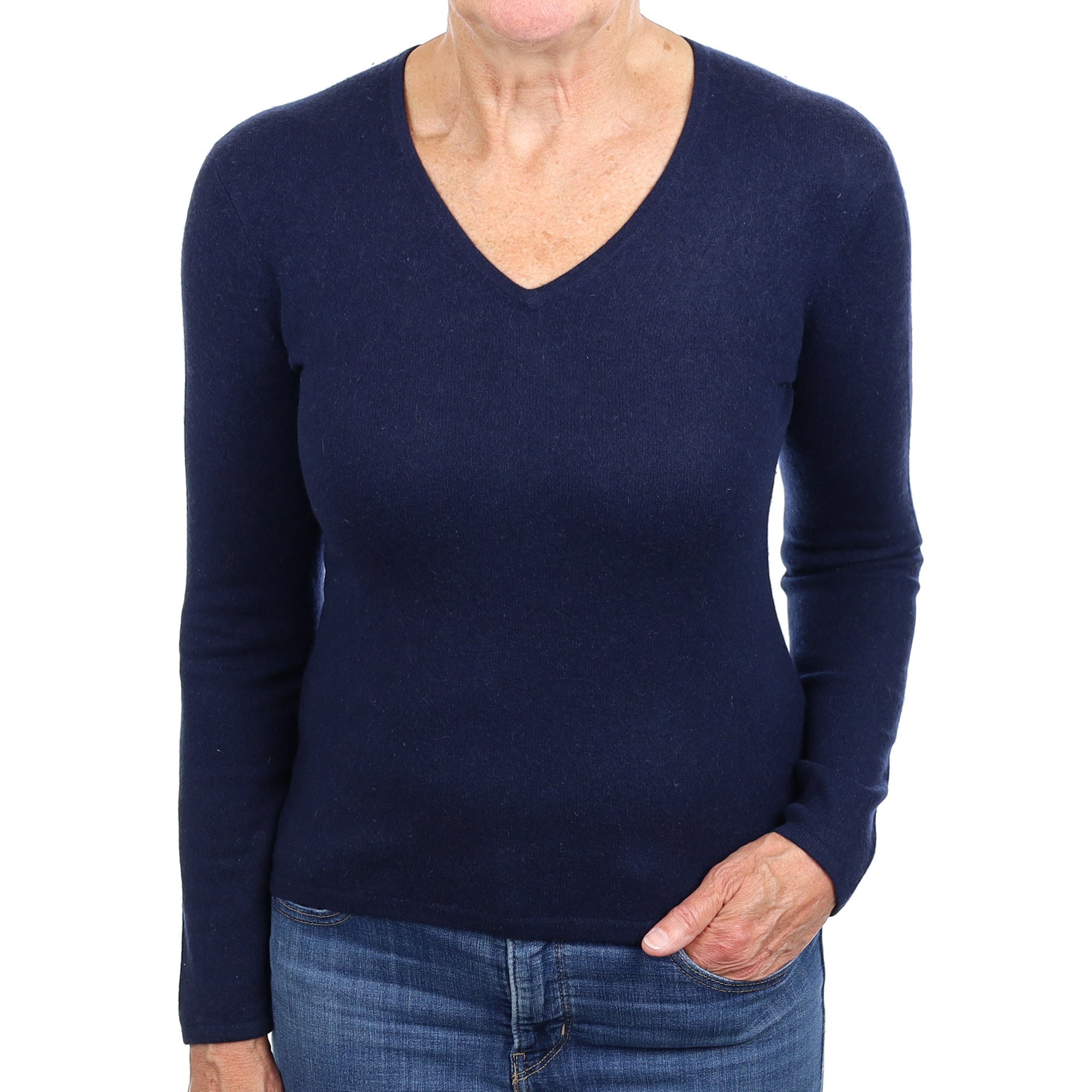 Navy Blue Cashmere V Neck Jumper Medium