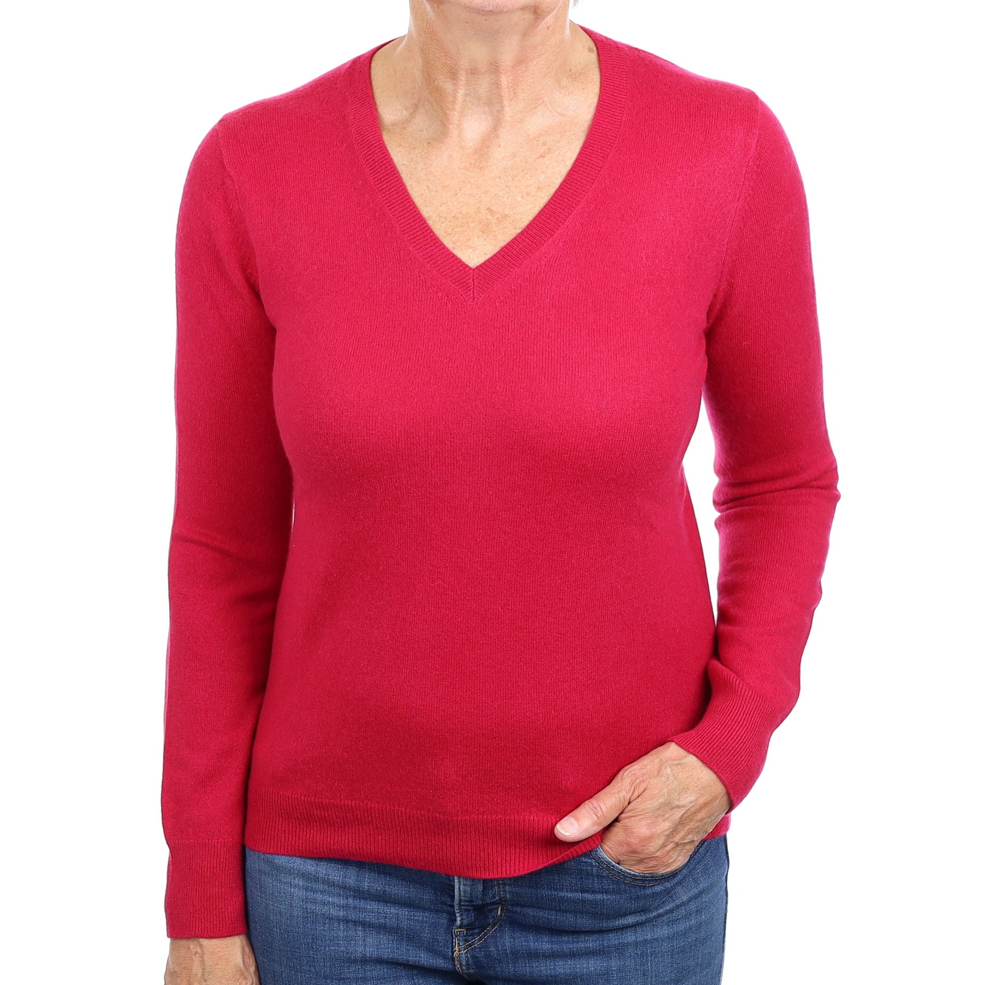 Cherry Pink Cashmere V Neck Jumper Medium
