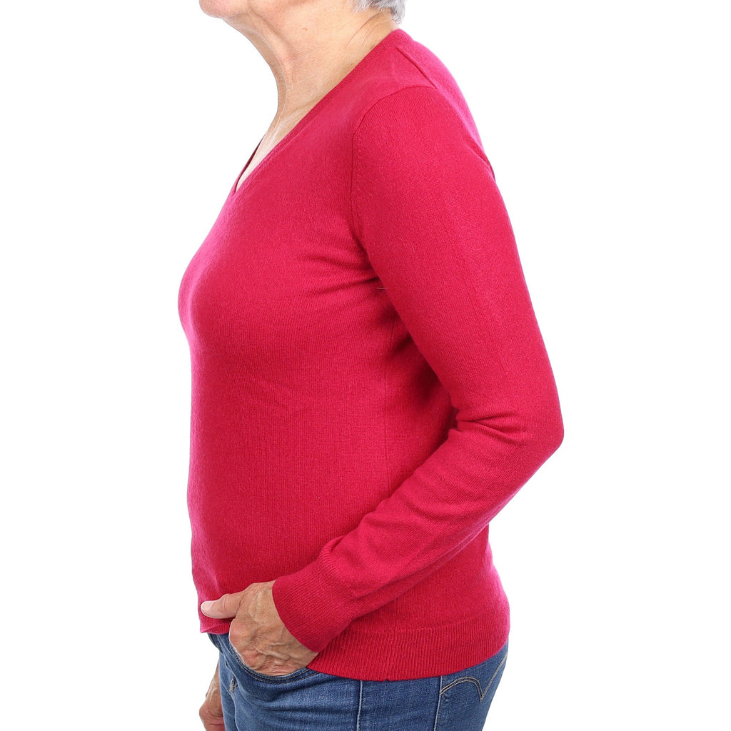 Cherry Pink Cashmere V Neck Jumper Medium