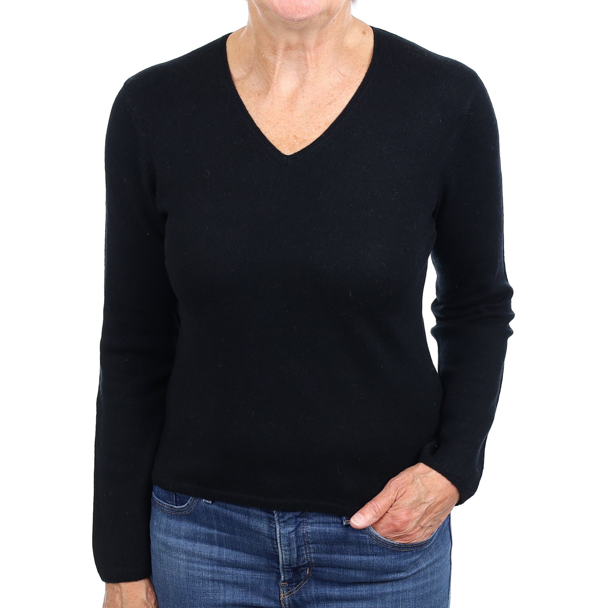 Black Cashmere V Neck Jumper Medium