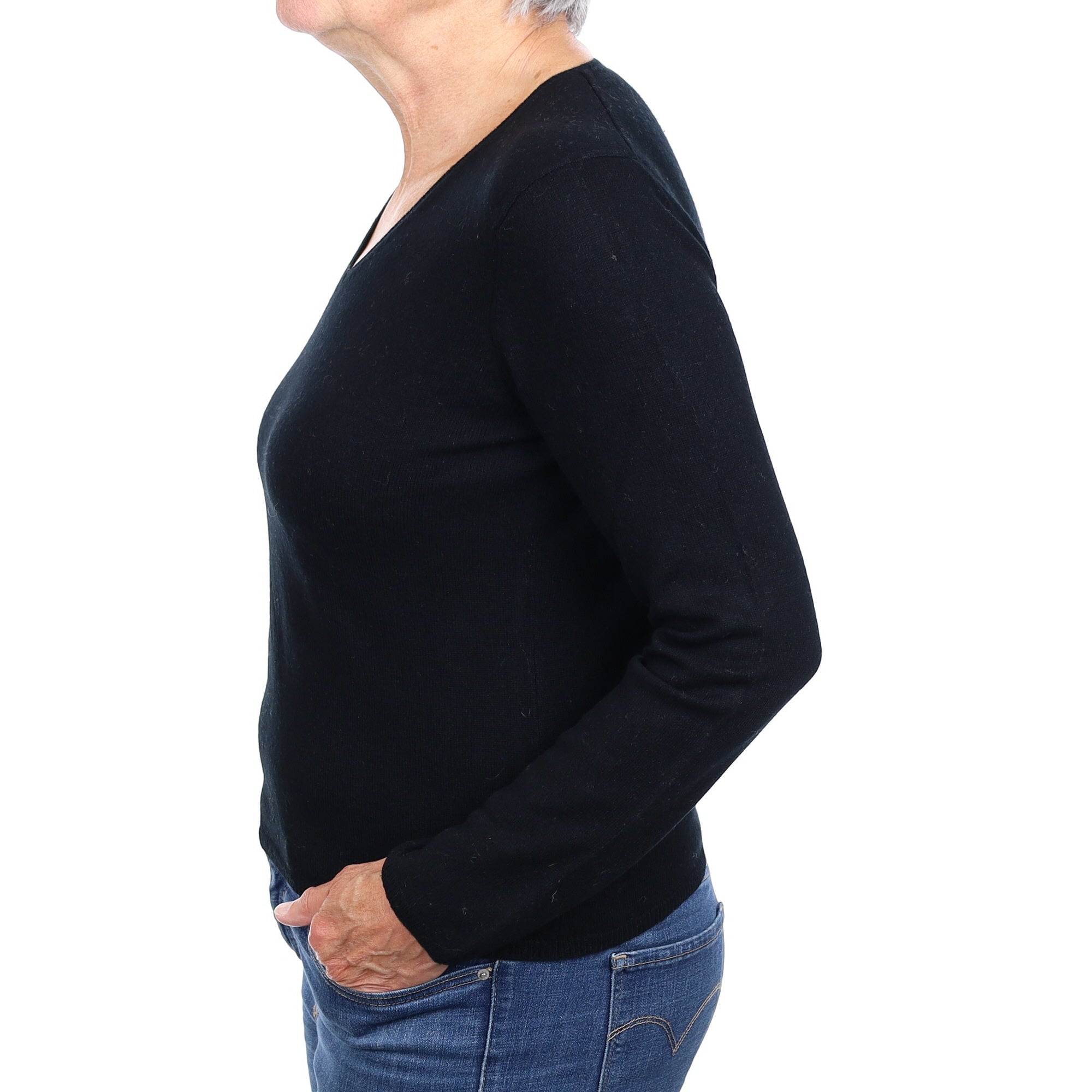 Black Cashmere V Neck Jumper Medium