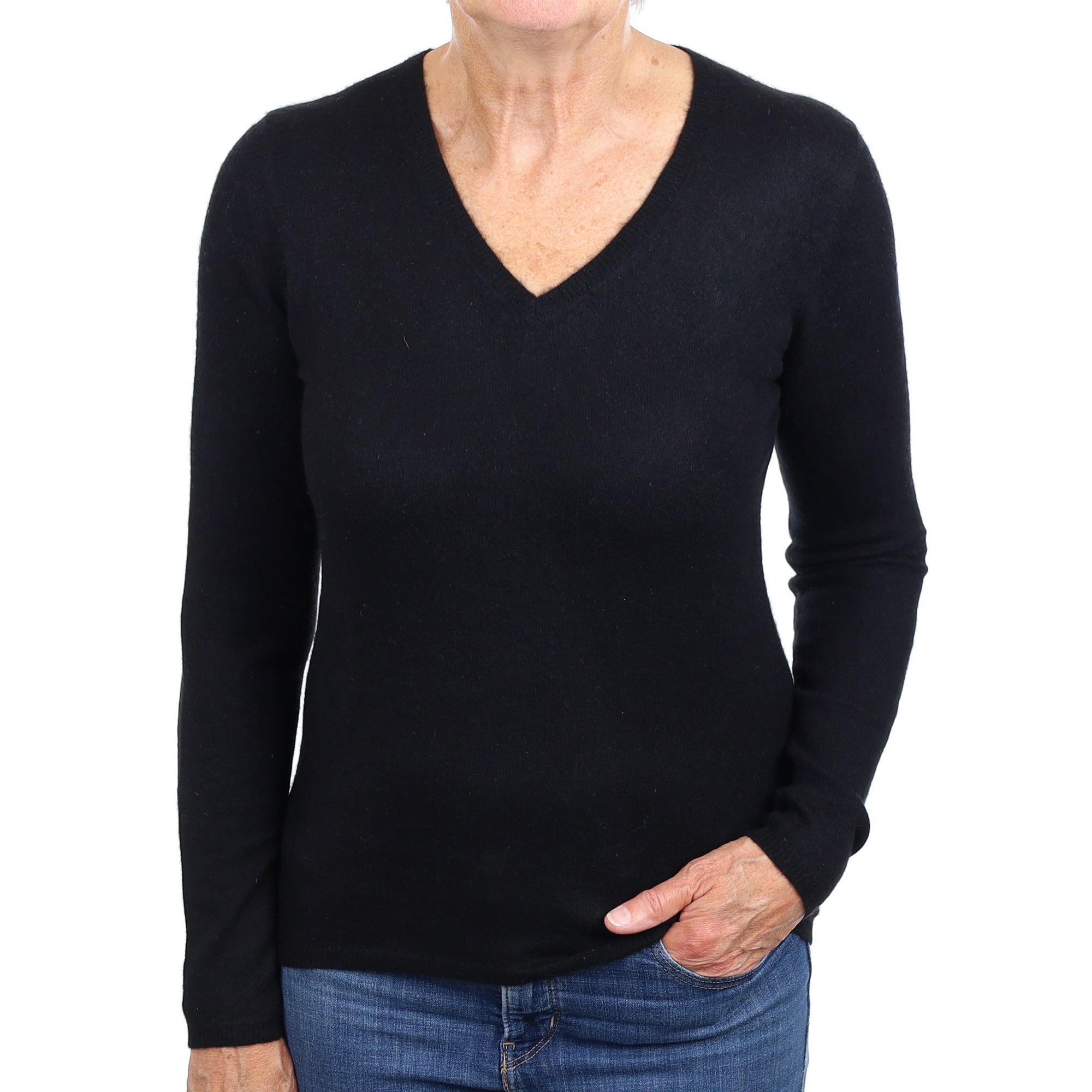 Black Cashmere V Neck Jumper Medium
