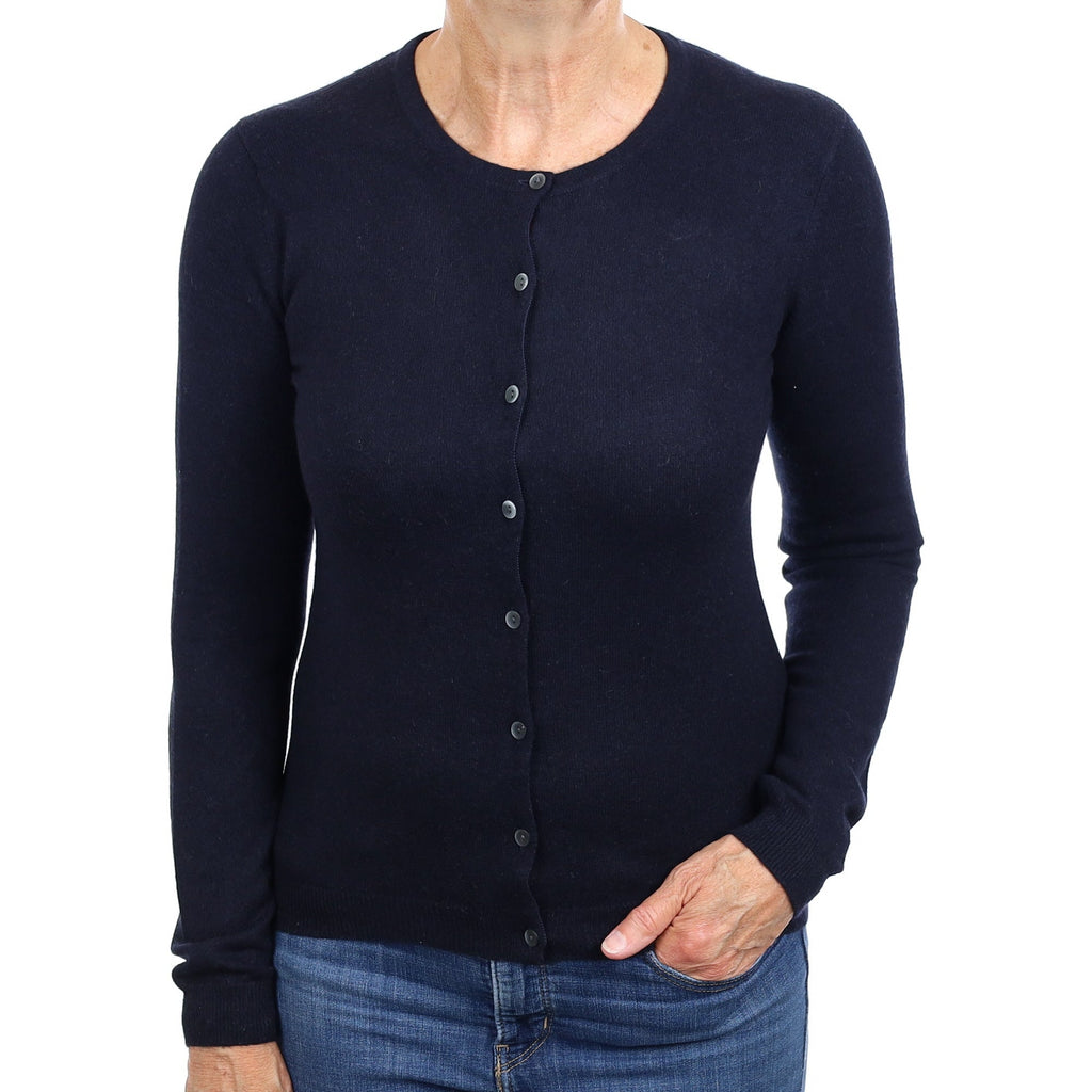 Dark Navy Cashmere Crew Neck Cardigan Medium