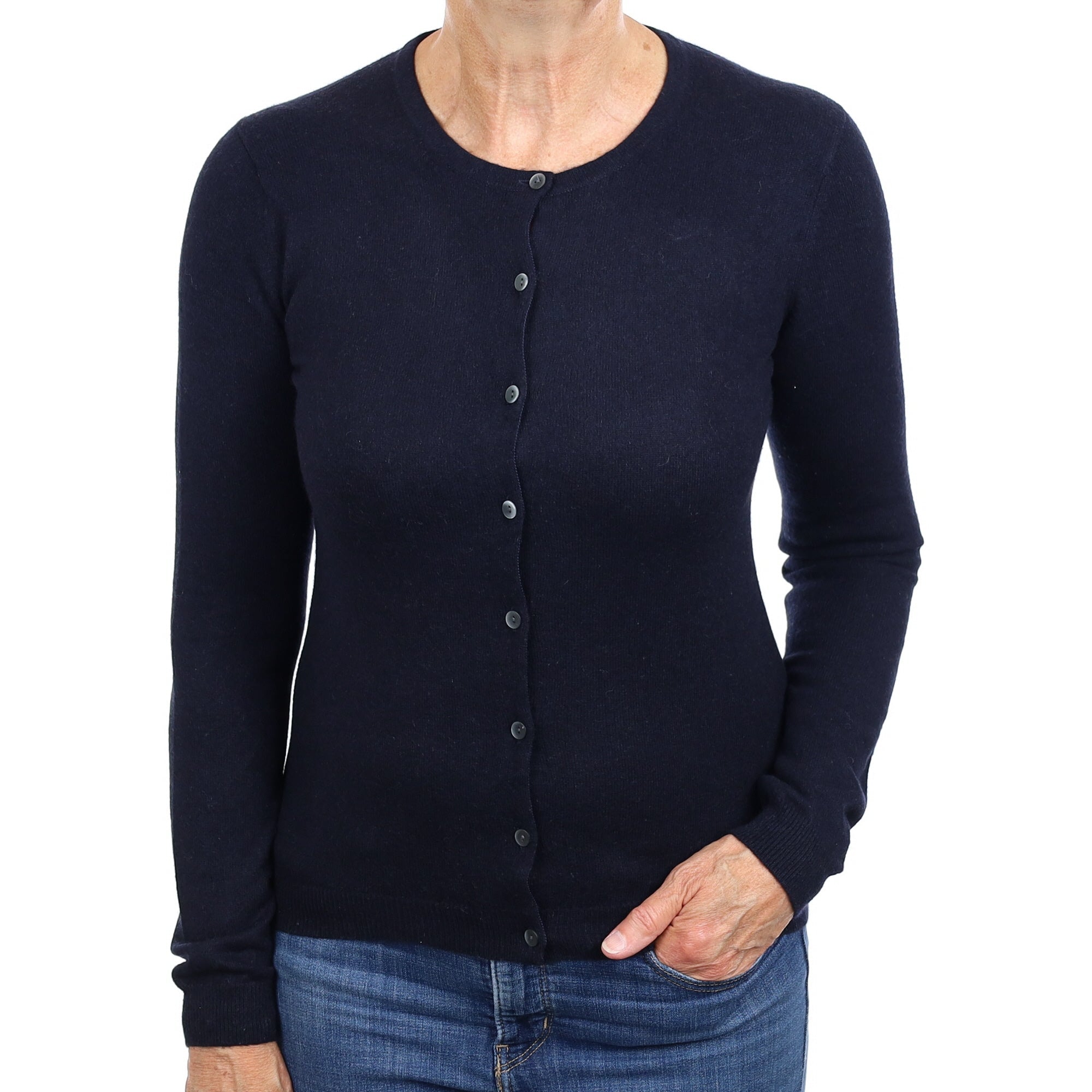 Dark Navy Cashmere Crew Neck Cardigan Medium