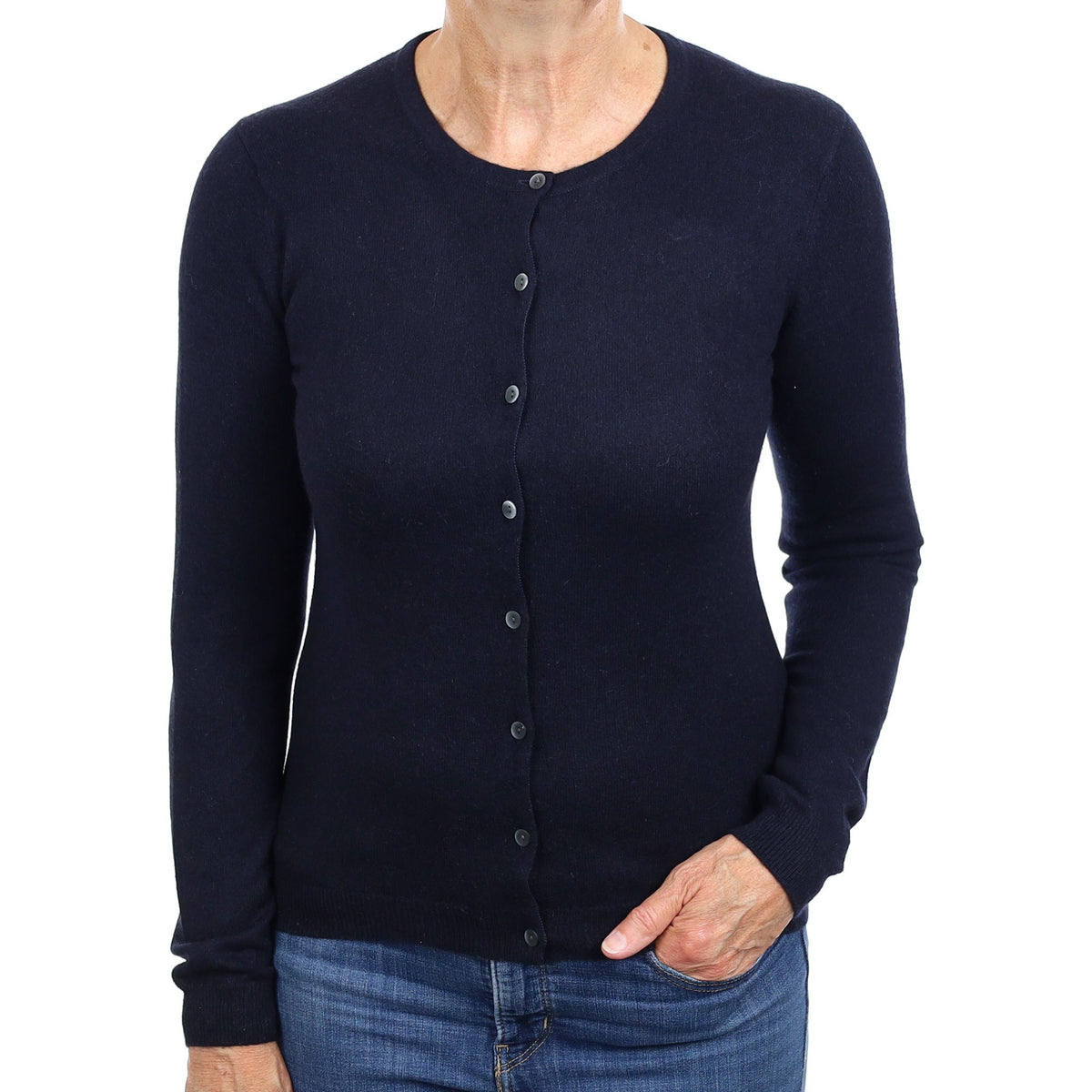 Dark Navy Cashmere Crew Neck Cardigan Medium