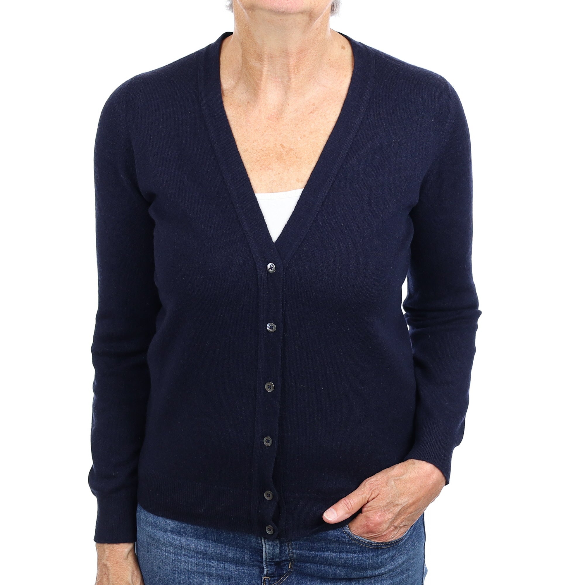 Scottish Navy Blue Cashmere V Neck Cardigan Medium