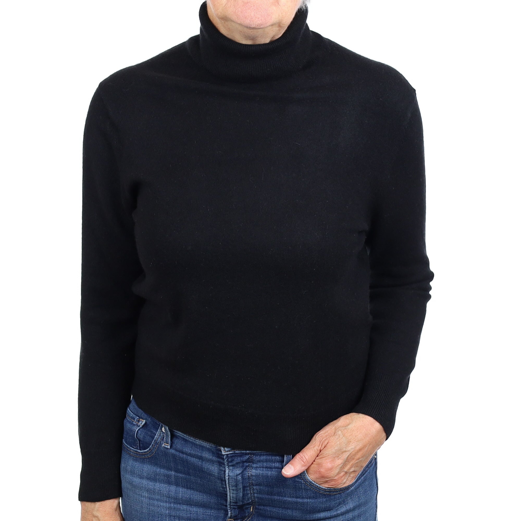Black Cashmere Polo Neck Jumper Medium