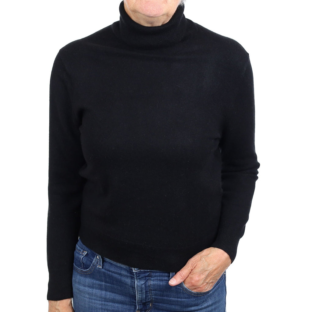 Black Cashmere Polo Neck Jumper Medium