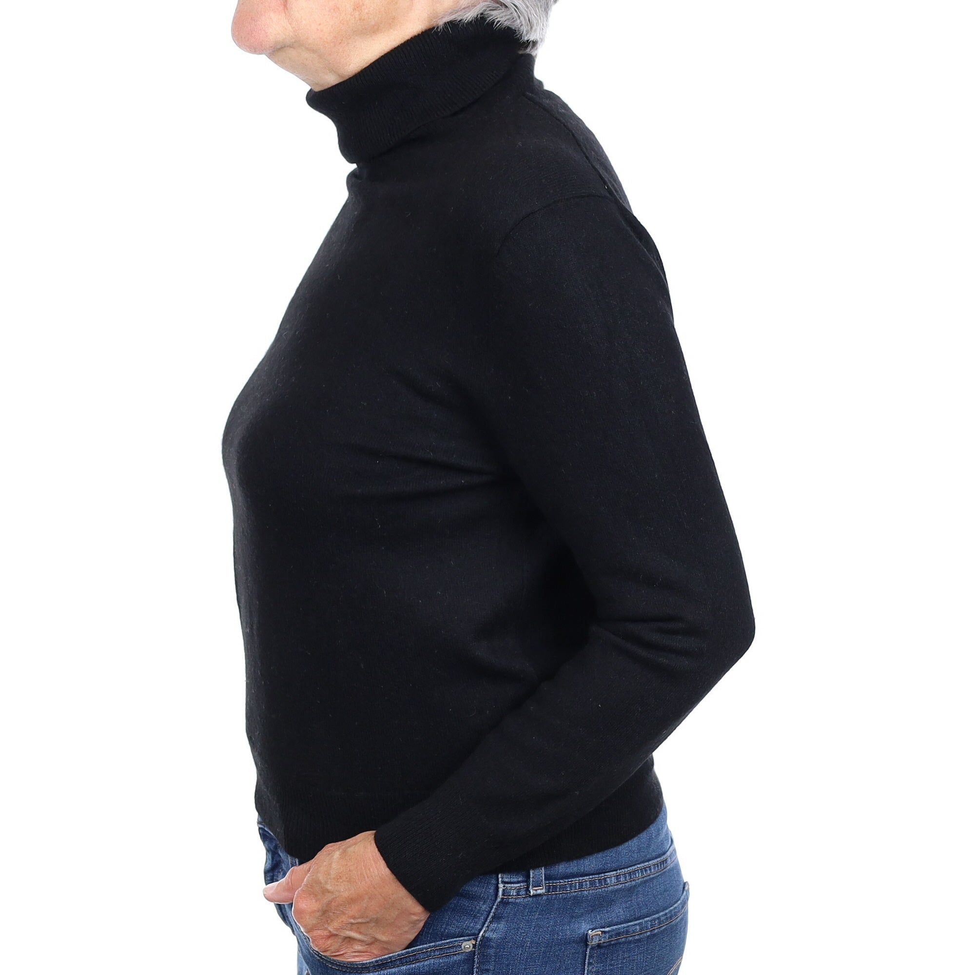 Black Cashmere Polo Neck Jumper Medium