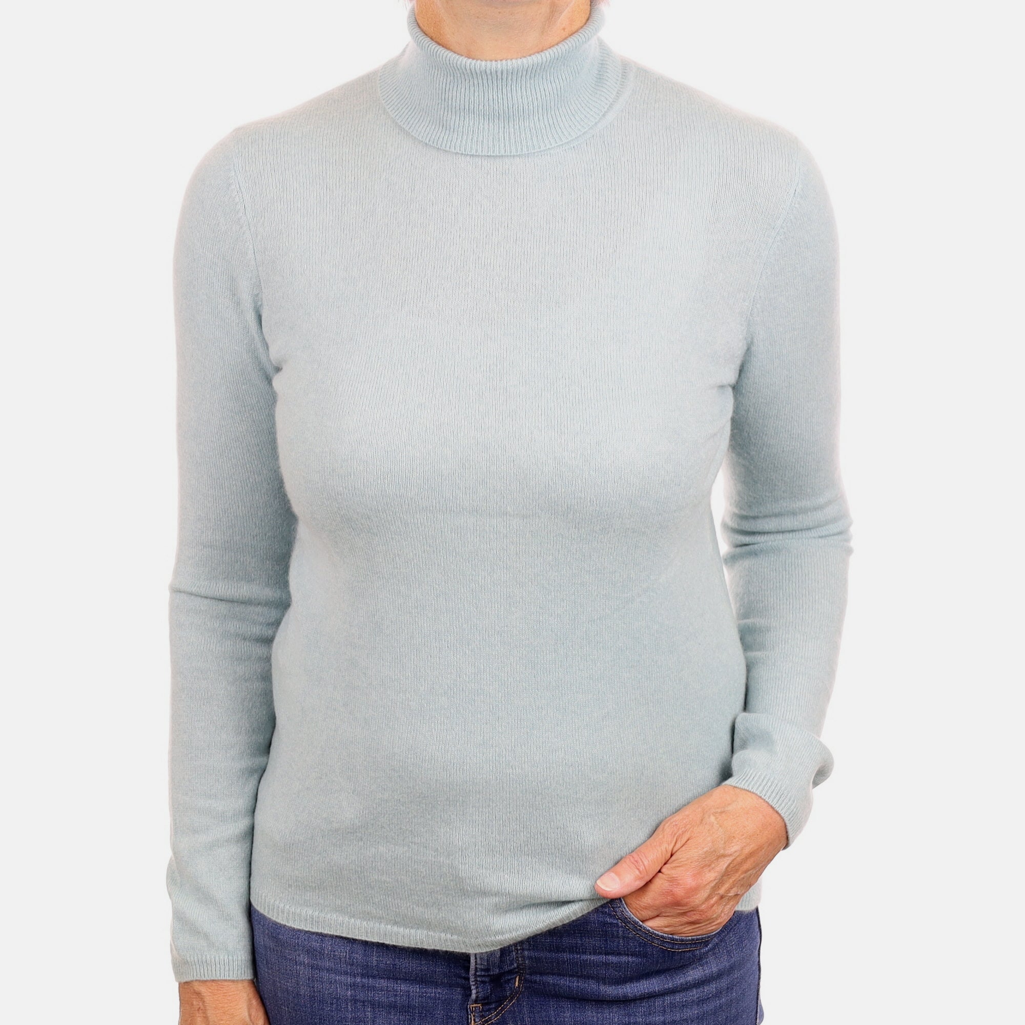 Mint Green Cashmere Polo Neck Jumper Medium