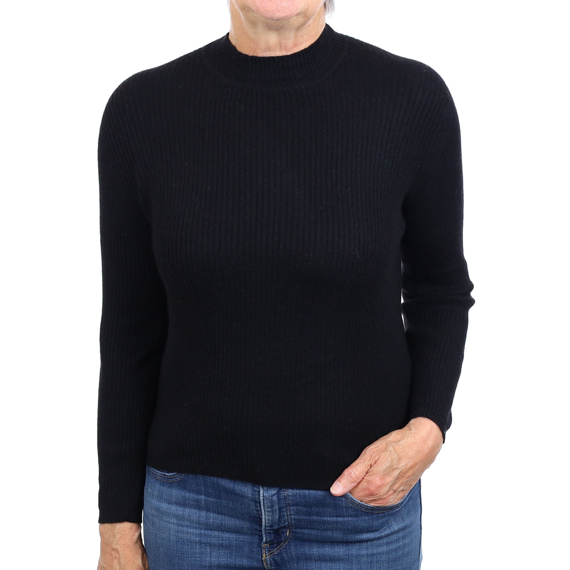 Black Skinny Rib Cashmere Turtleneck Jumper Medium