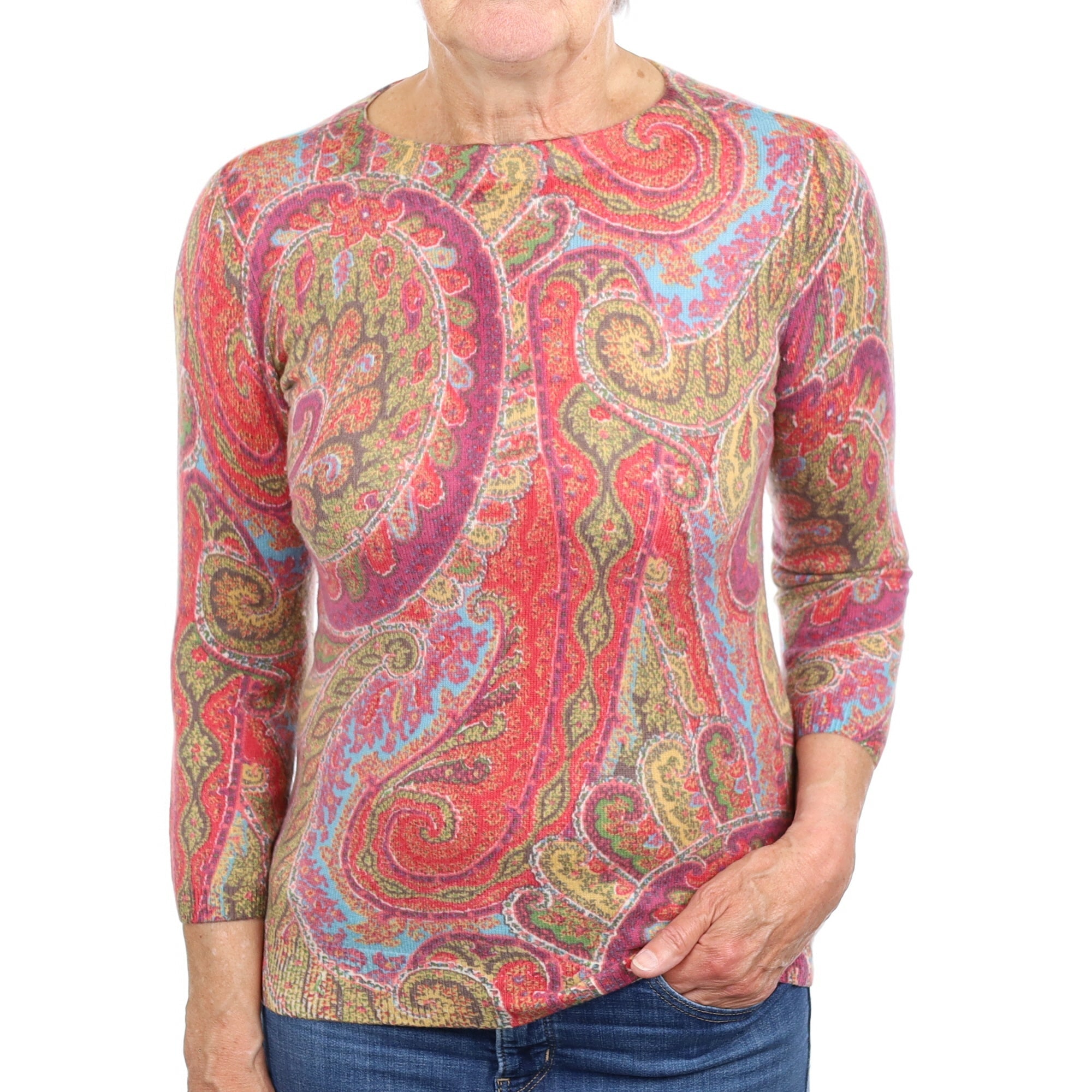 Colourful Pattern Cashmere Crew Neck Jumper Medium