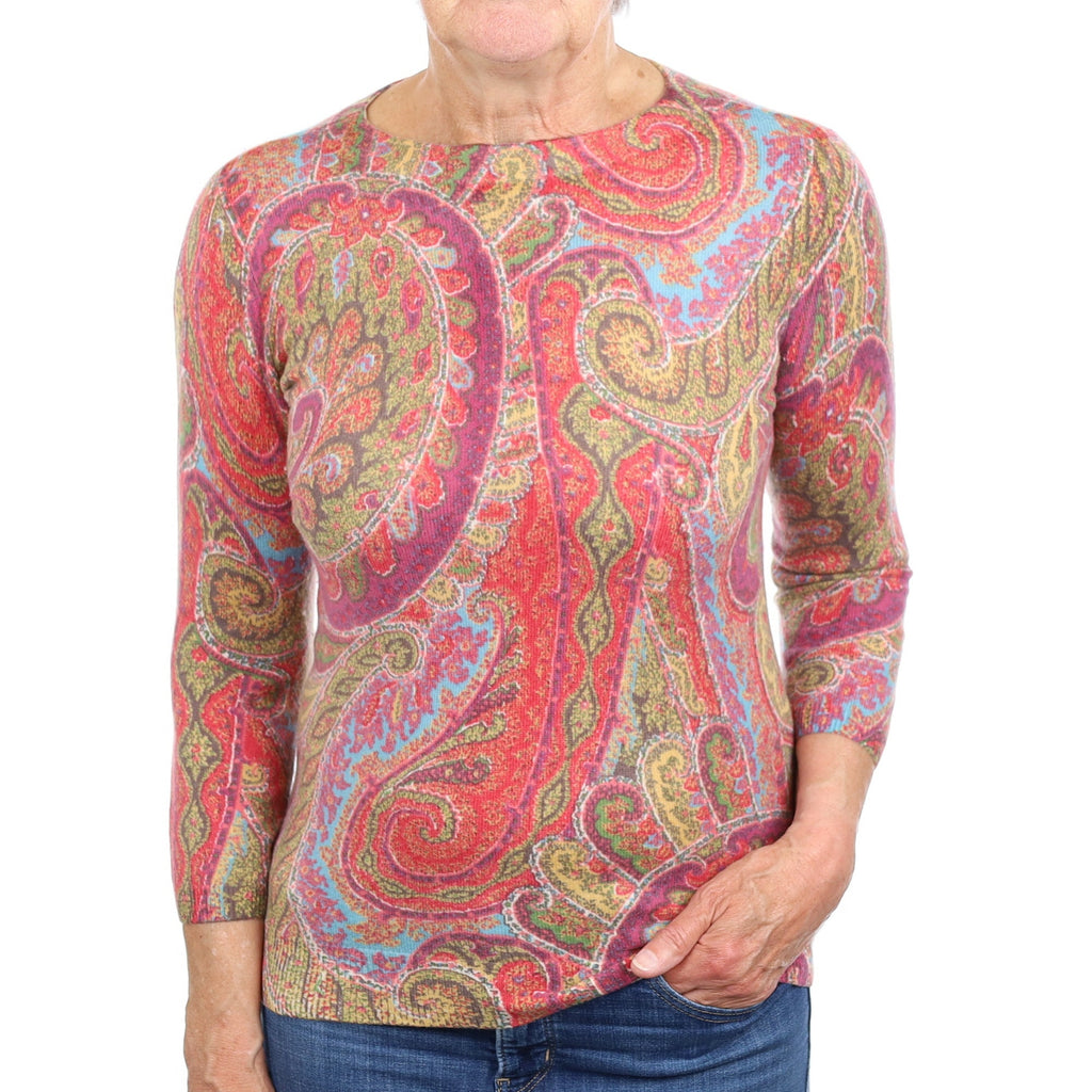 Colourful Pattern Cashmere Crew Neck Jumper Medium
