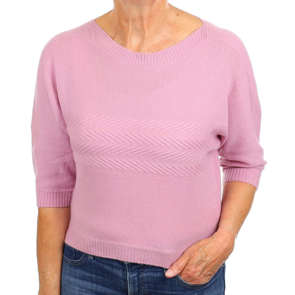 Foxglove Textured Cashmere 3/4 Sleeve Crew Neck Jumper Medium