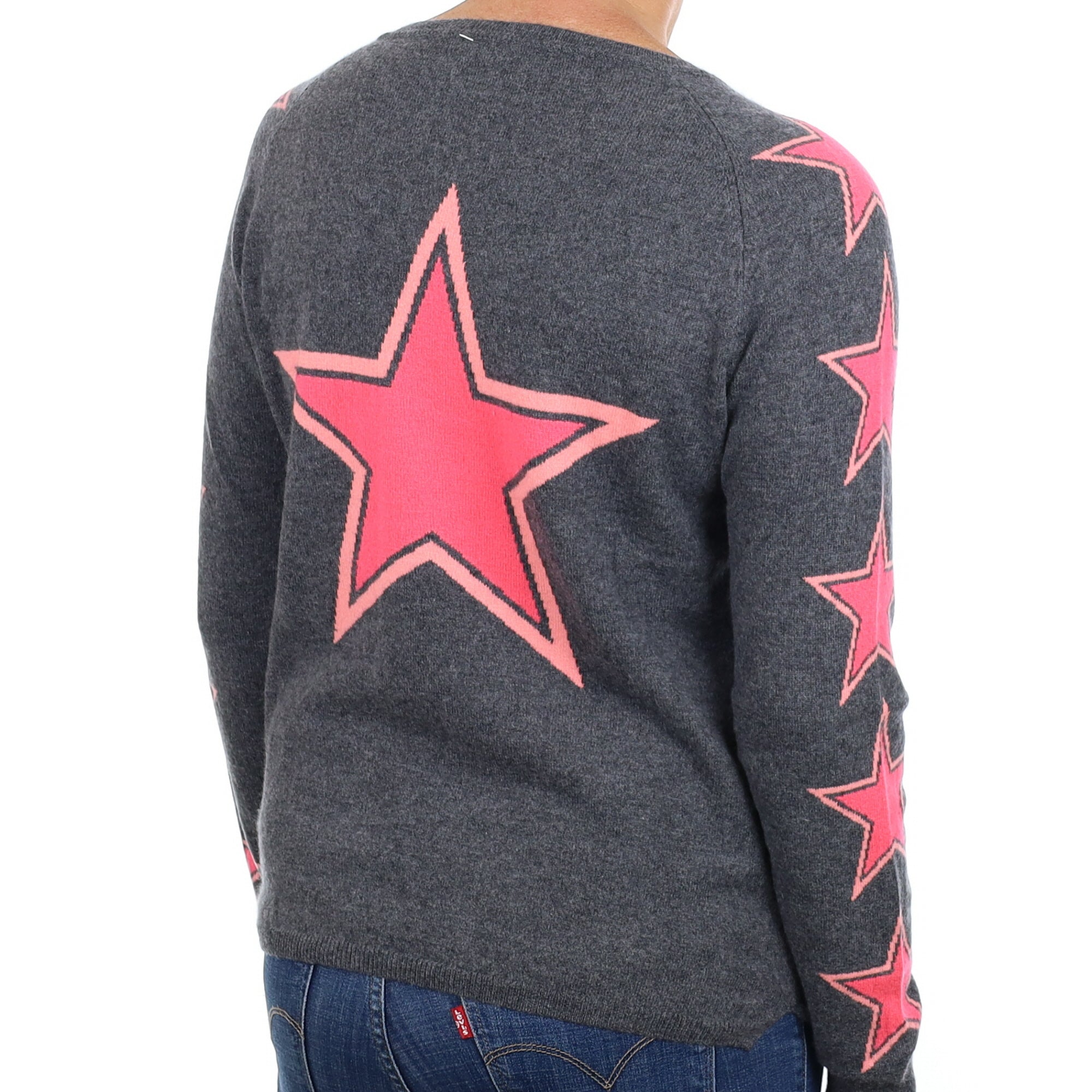Slate Grey Pink Star Cashmere Crew Neck Jumper Medium