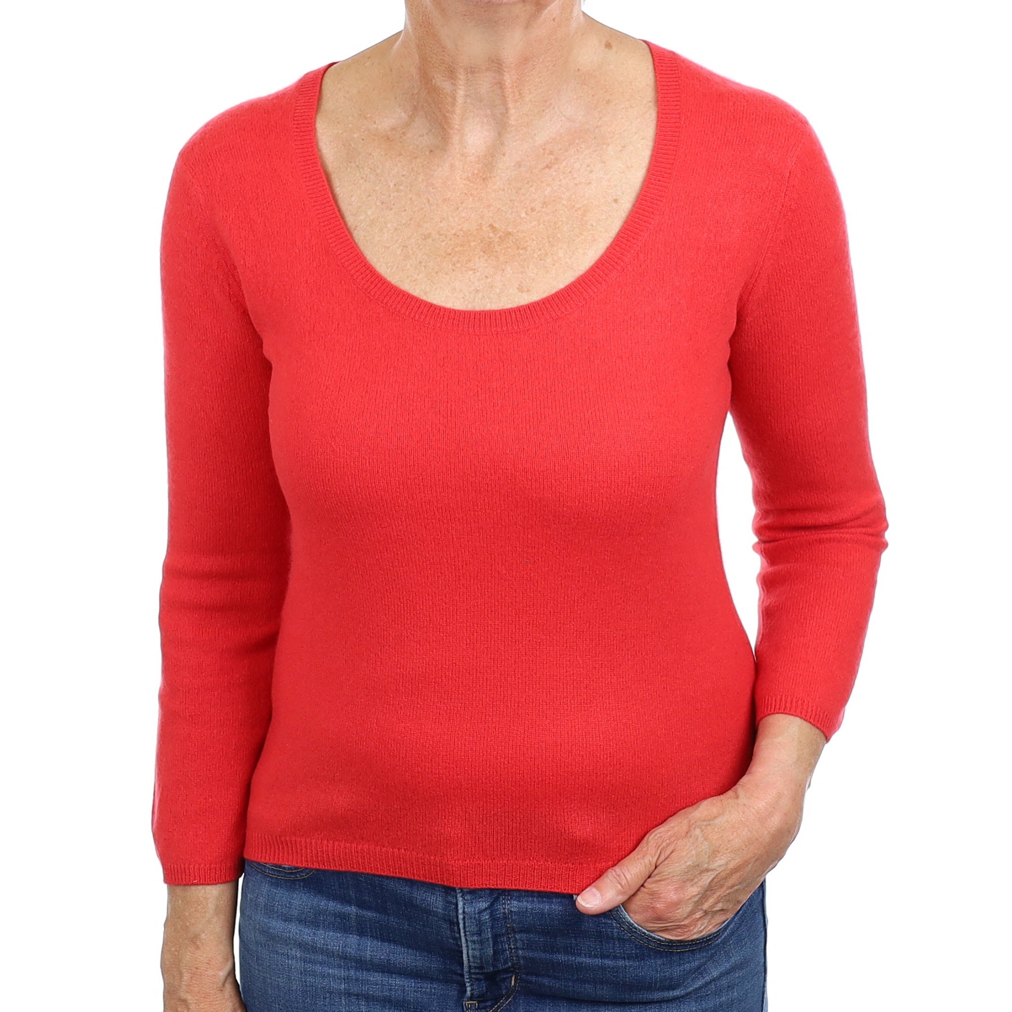 Watermelon Red Cashmere Scoop Neck Jumper Medium