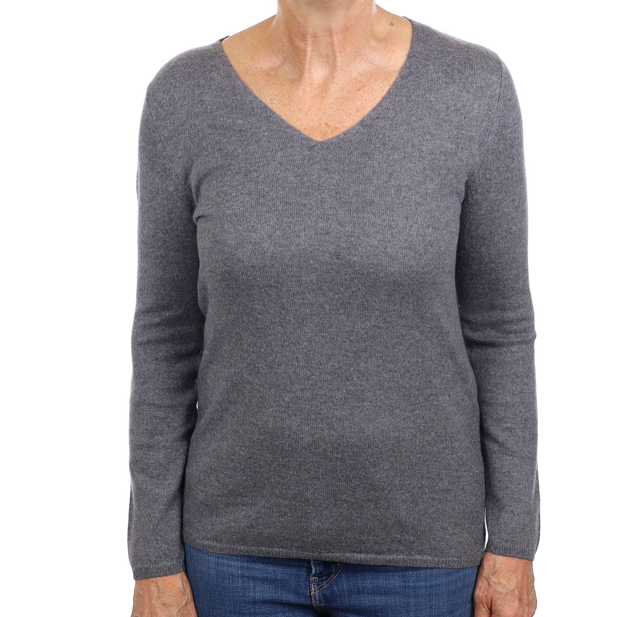 Ash Grey Cashmere V Neck Jumper Medium