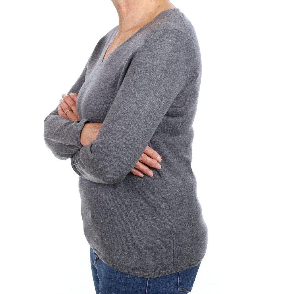 Ash Grey Cashmere V Neck Jumper Medium