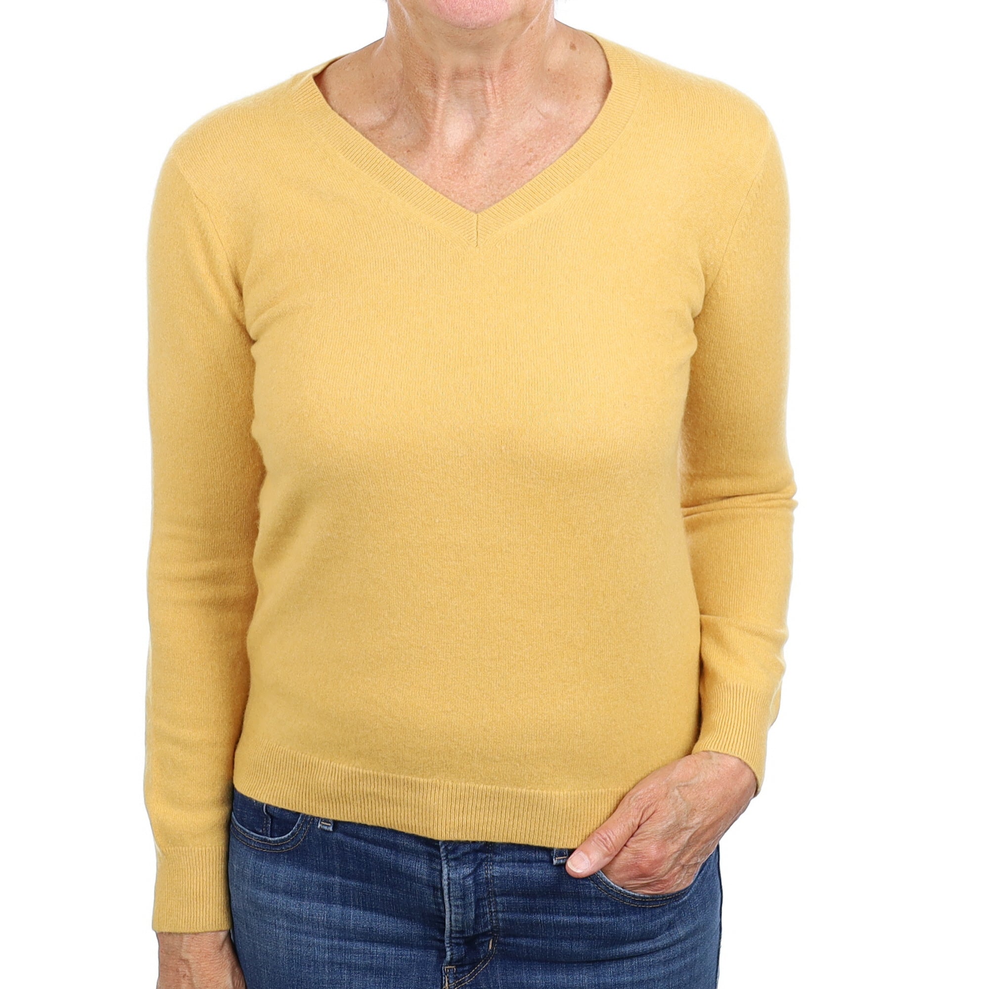 Straw Yellow Cashmere V Neck Jumper Medium