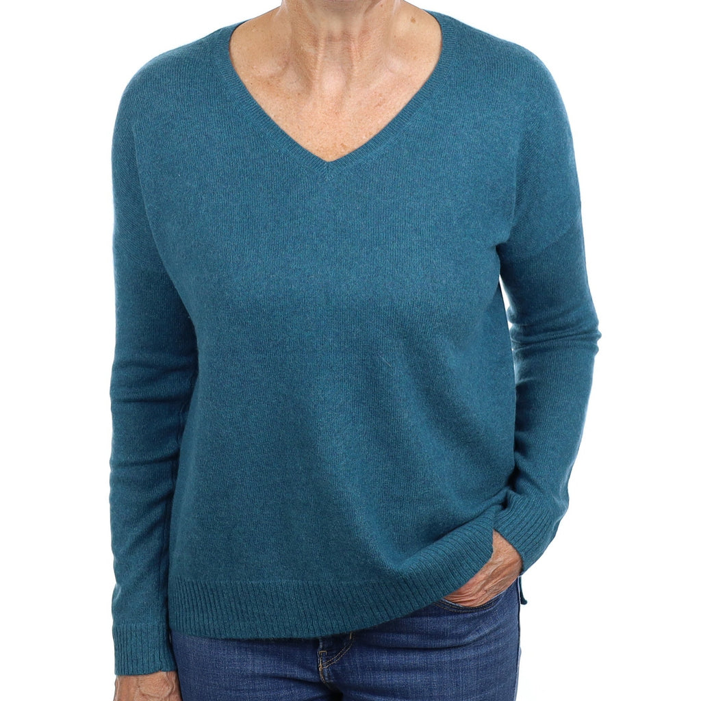 Peacock Green Cashmere V Neck Jumper Medium
