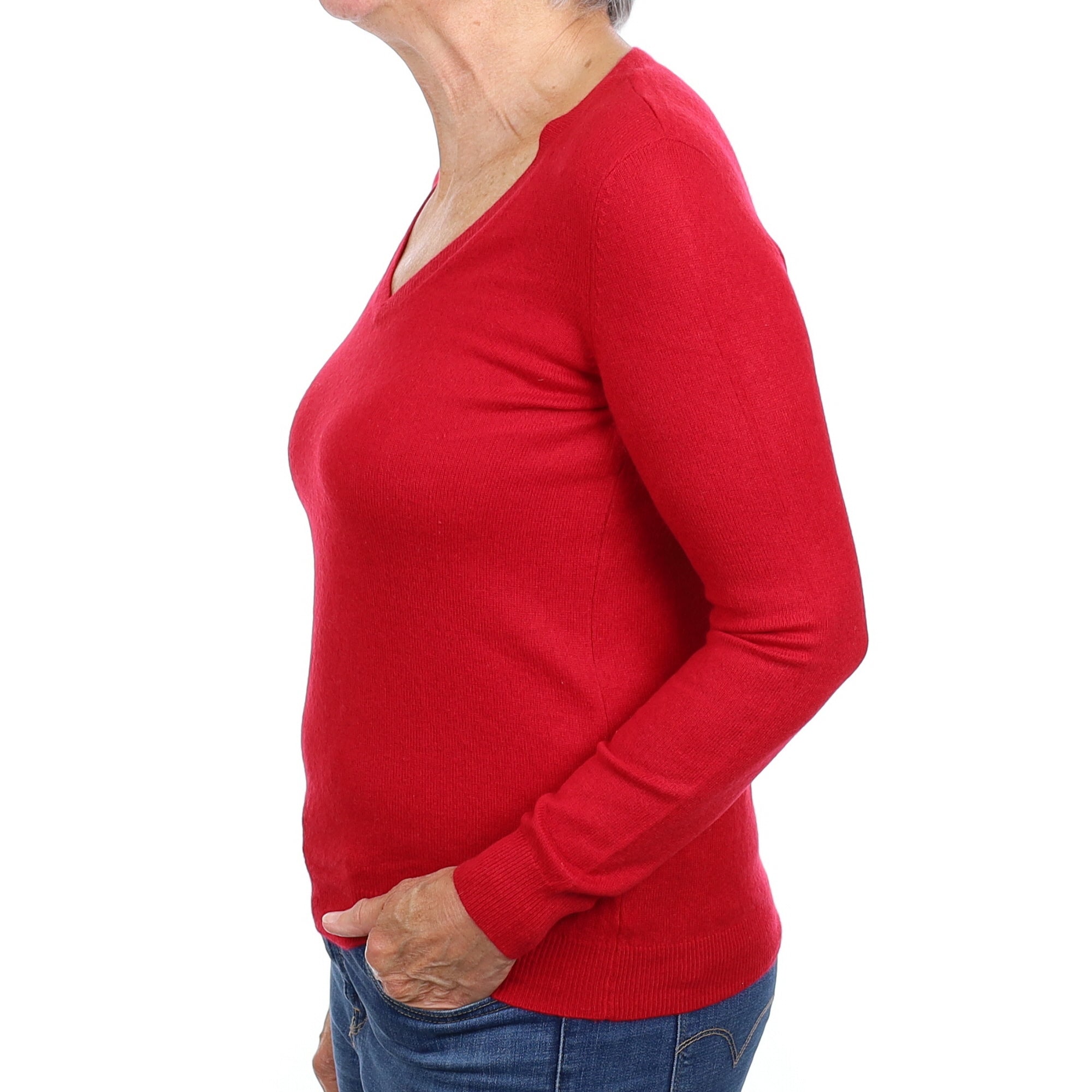 Post Box Red Cashmere V Neck Jumper Medium