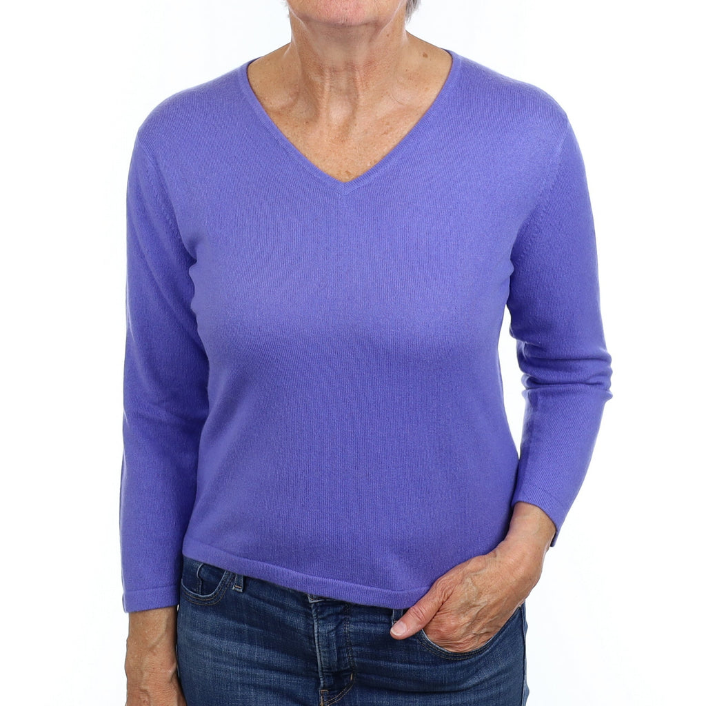 Bluebell Blue Cashmere V Neck Jumper Medium