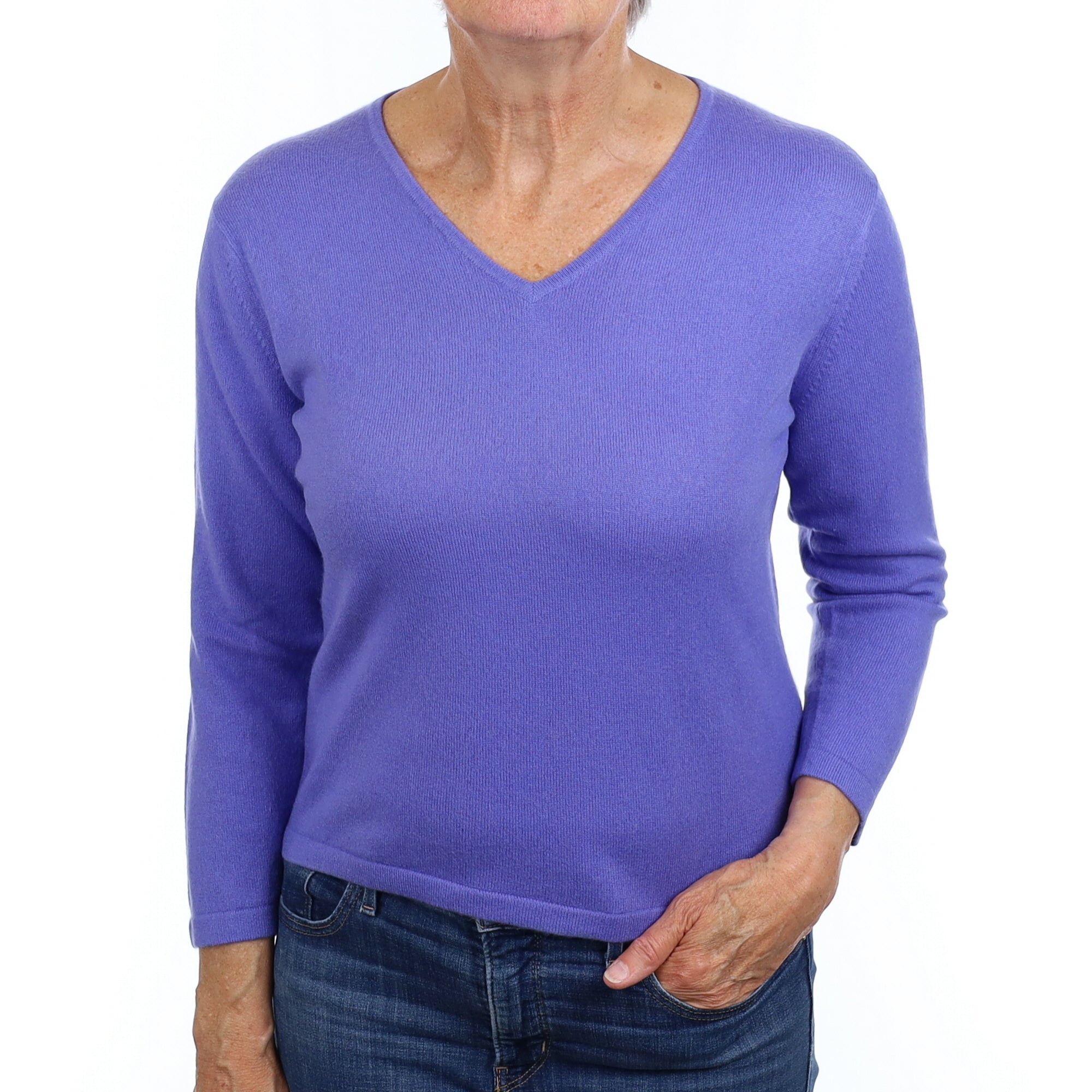 Bluebell Blue Cashmere V Neck Jumper Medium