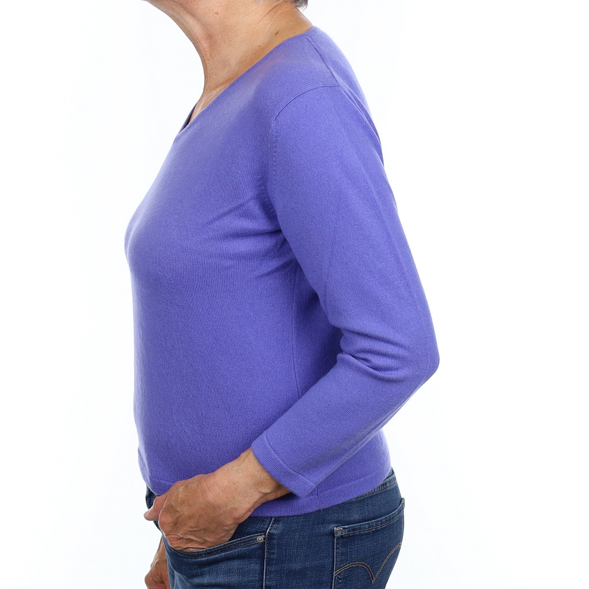 Bluebell Blue Cashmere V Neck Jumper Medium
