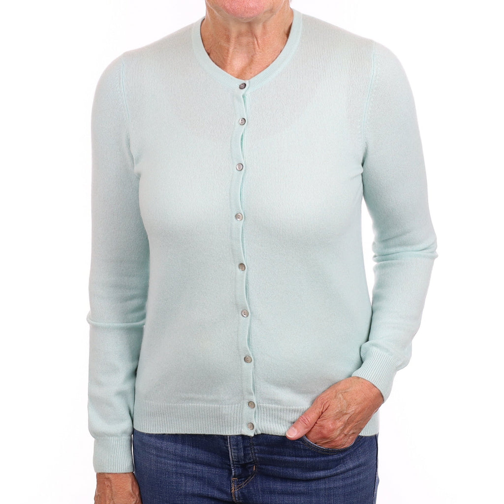 Mint Green Cashmere Crew Neck Cardigan Medium