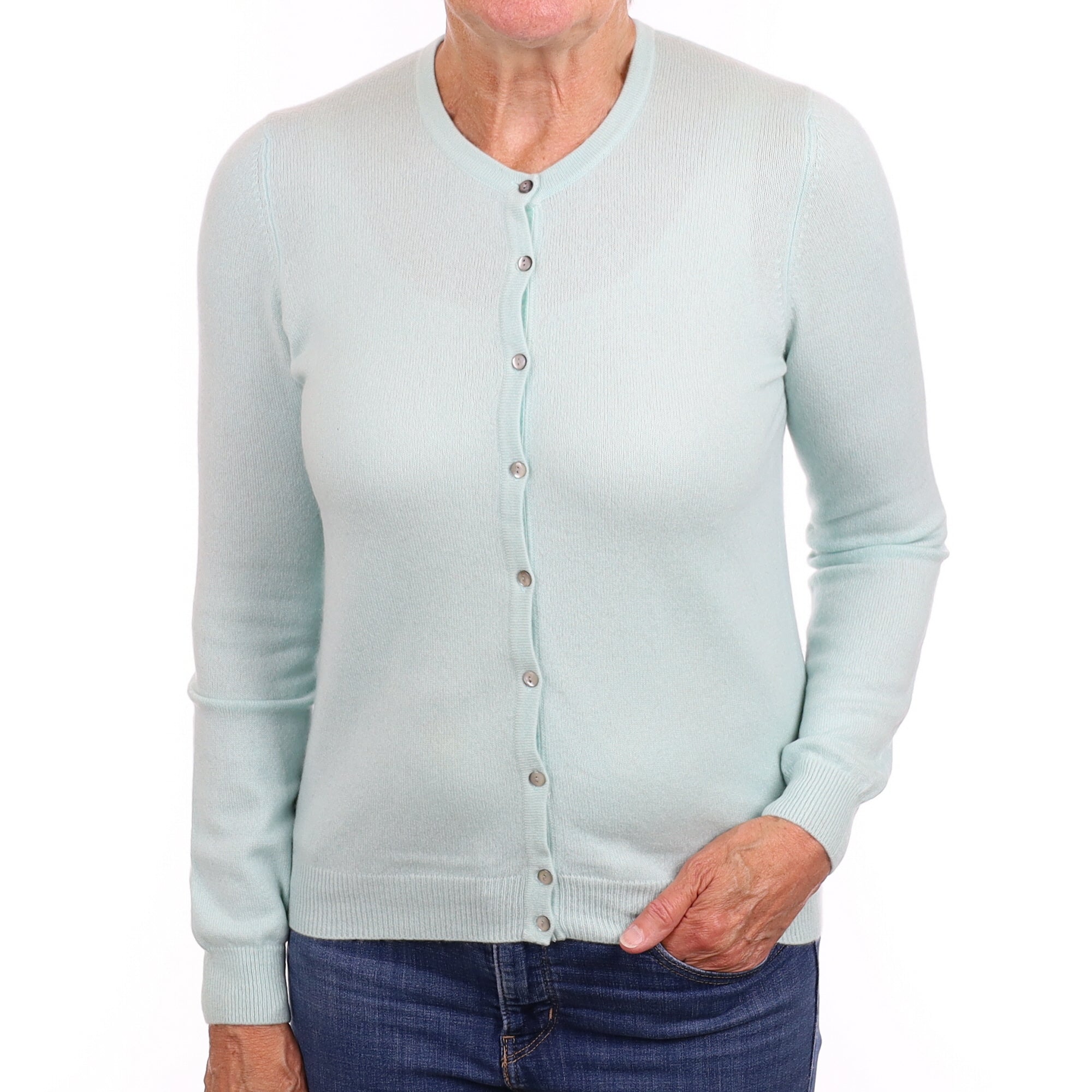Mint Green Cashmere Crew Neck Cardigan Medium