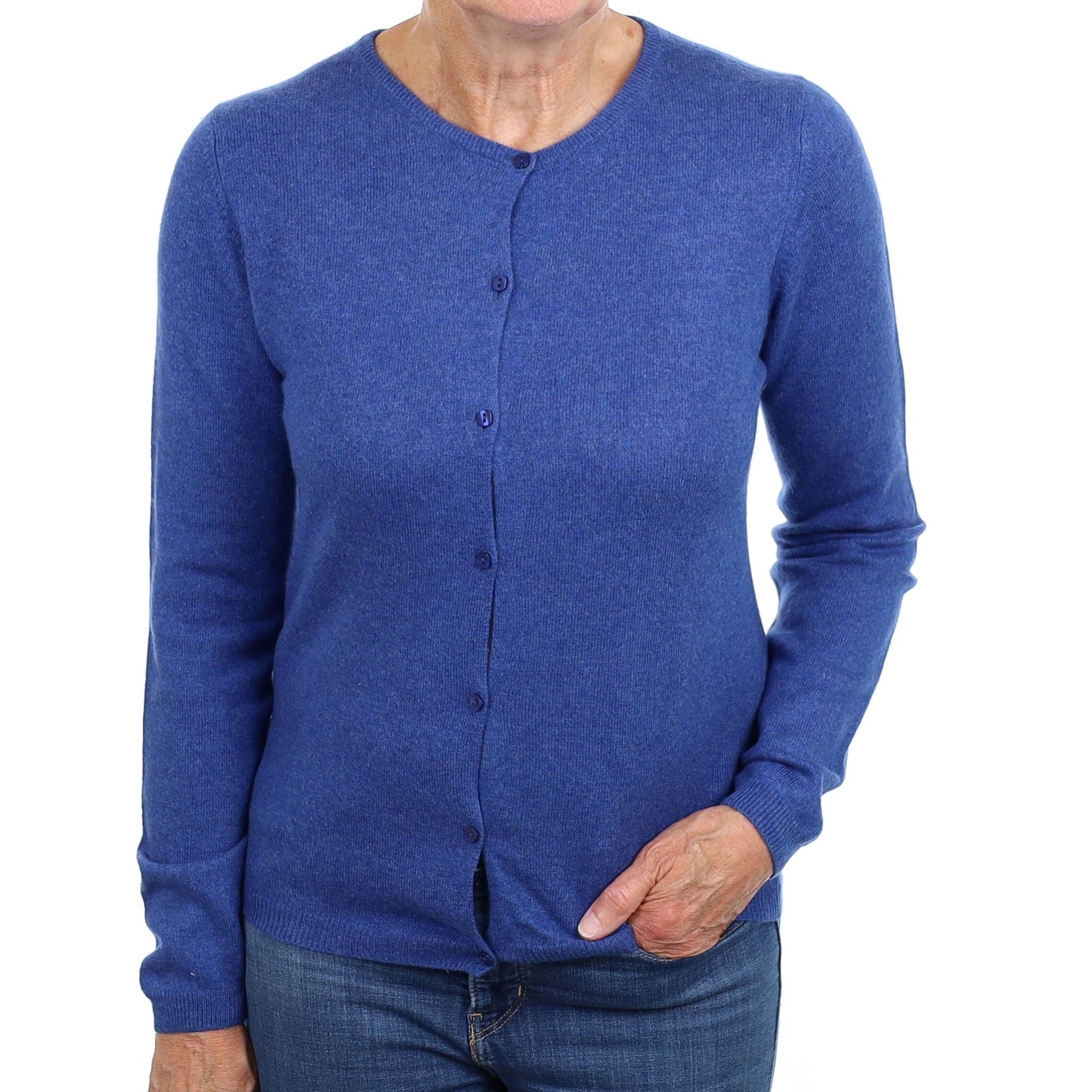 Denim Blue Cashmere Crew Neck Cardigan Medium