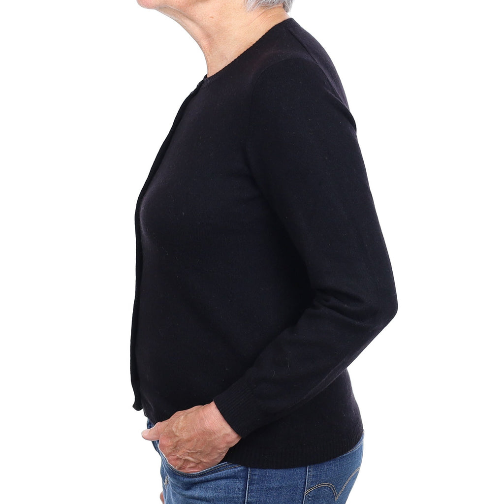 Black Cashmere Crew Neck Cardigan Medium