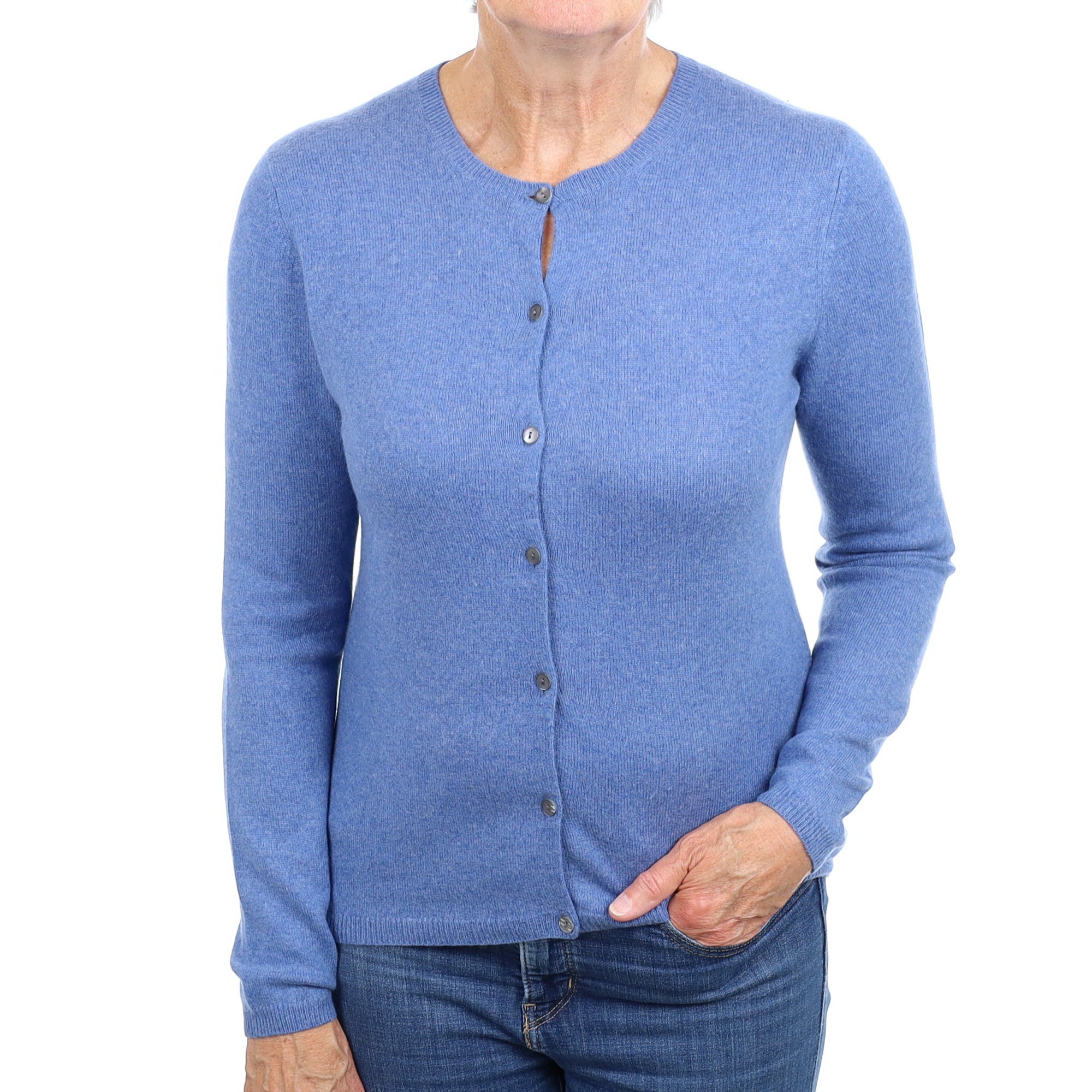 Cornflower Blue Cashmere Crew Neck Cardigan Medium