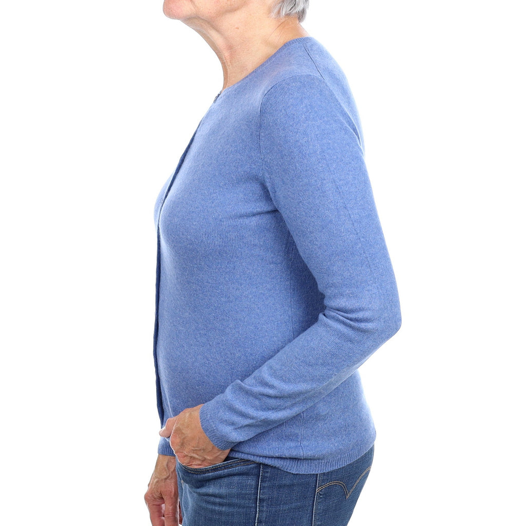 Cornflower Blue Cashmere Crew Neck Cardigan Medium