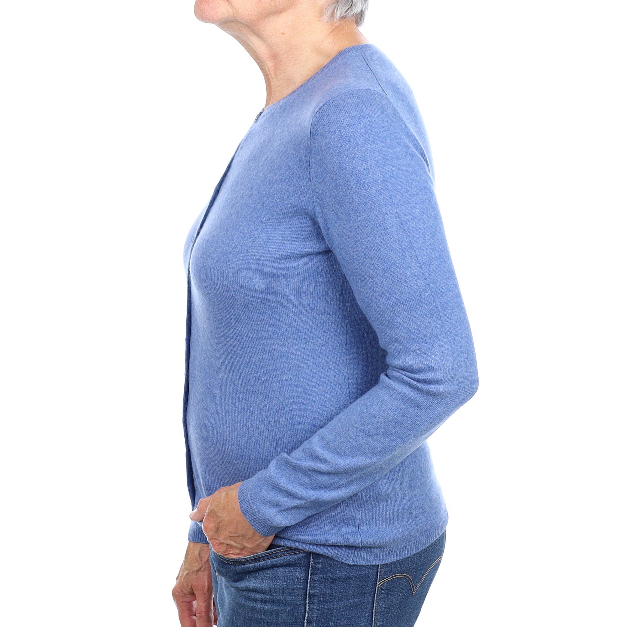 Cornflower Blue Cashmere Crew Neck Cardigan Medium