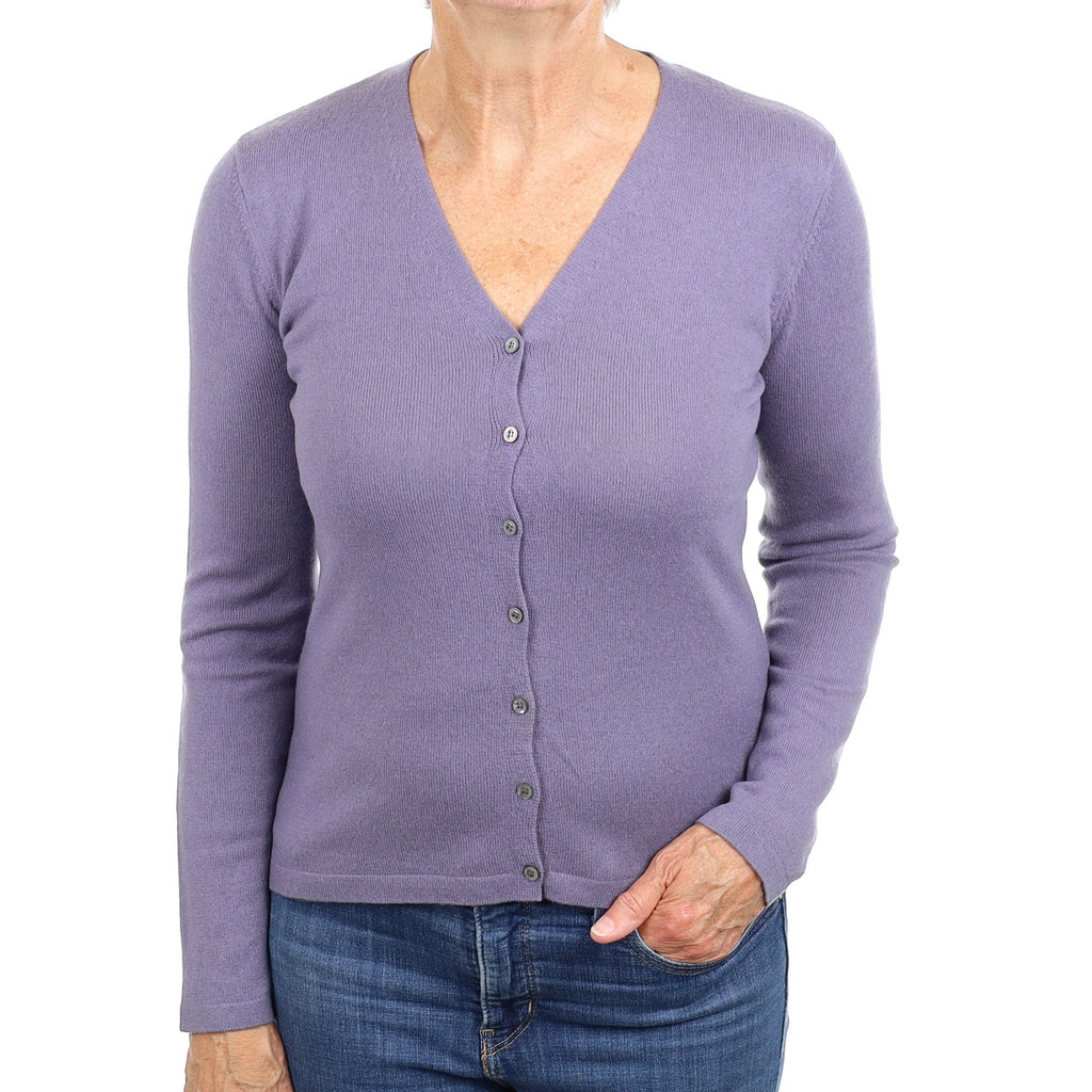 Dusky Lavender Cashmere V Neck Cardigan Medium