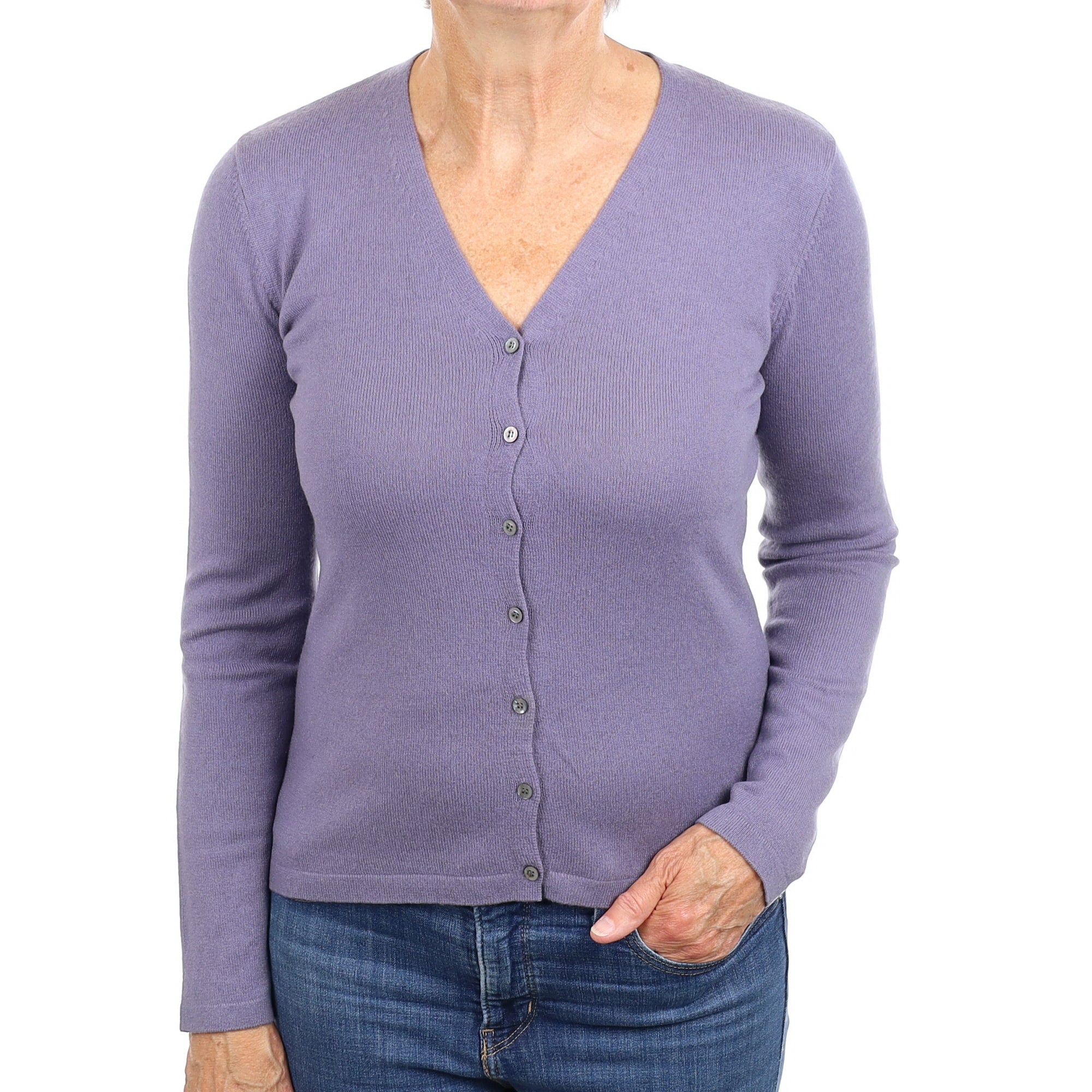 Dusky Lavender Cashmere V Neck Cardigan Medium