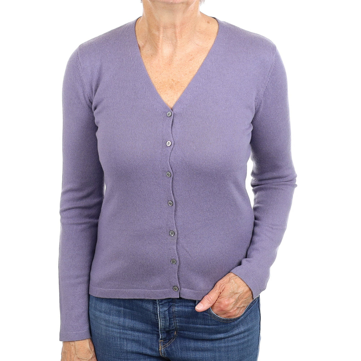 Dusky Lavender Cashmere V Neck Cardigan Medium