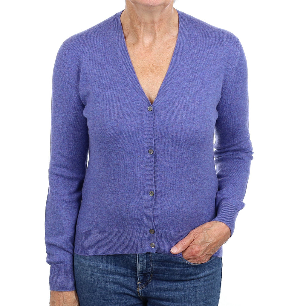 Scottish Amethyst Purple Cashmere V Neck Cardigan Medium