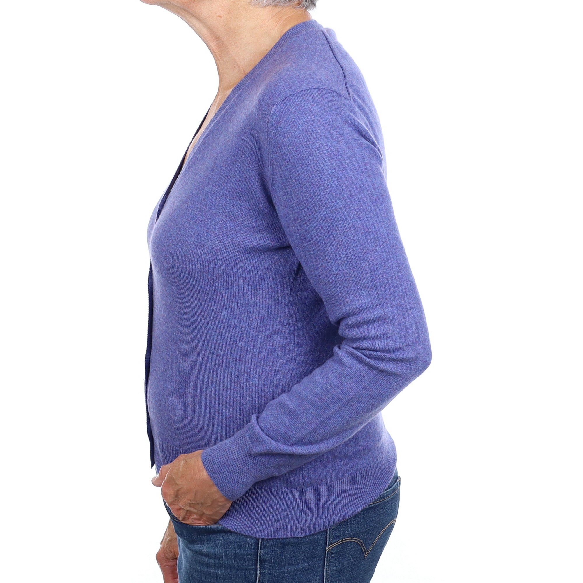 Scottish Amethyst Purple Cashmere V Neck Cardigan Medium