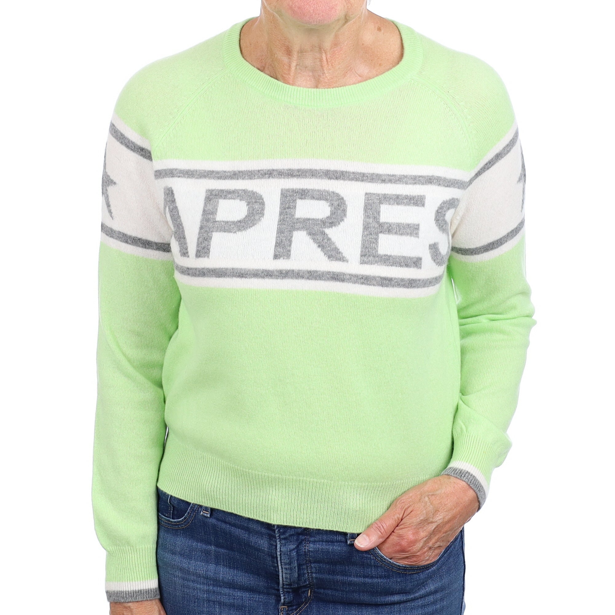 Brodie Lime Green “Apres Ski” Cashmere Crew Neck Jumper Medium