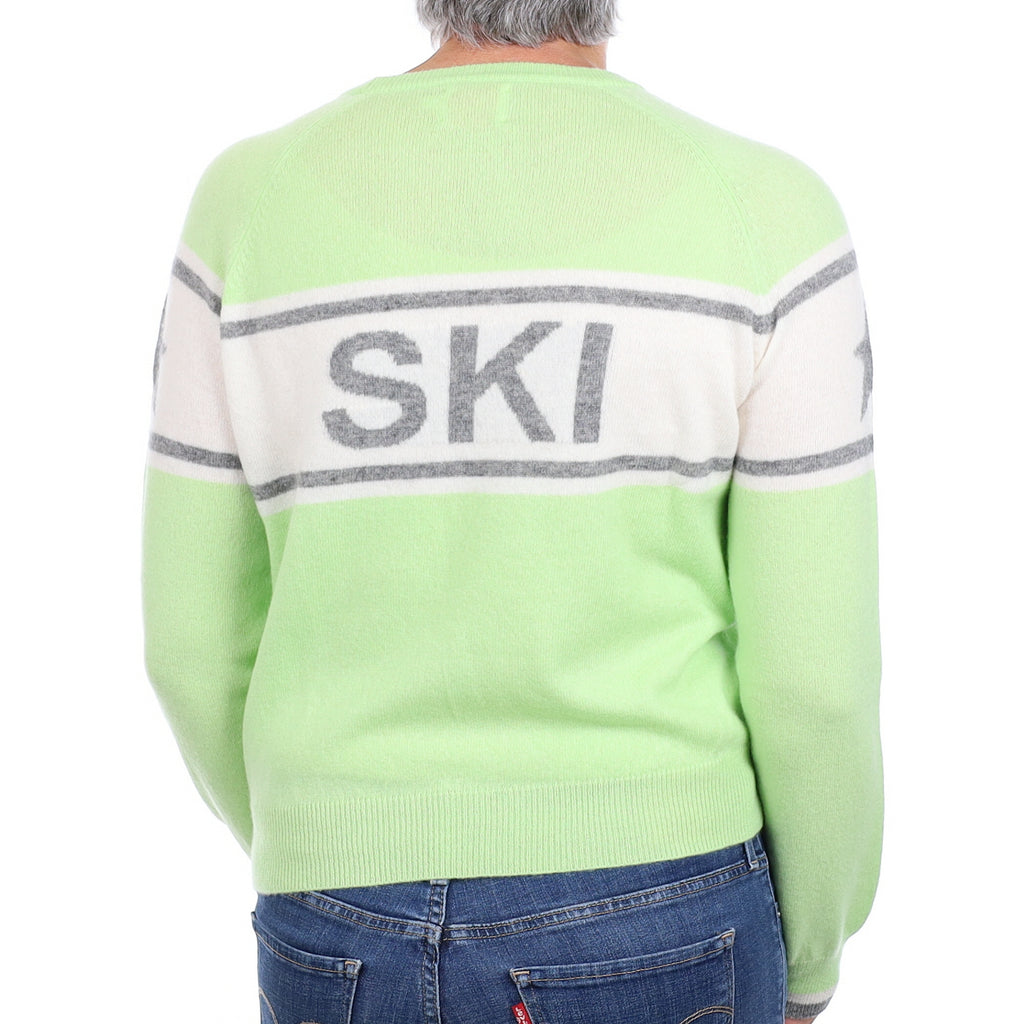 Brodie Lime Green “Apres Ski” Cashmere Crew Neck Jumper Medium