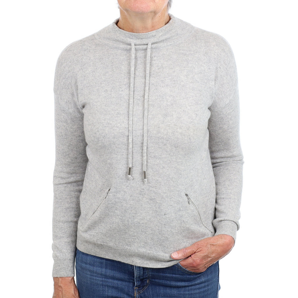 Mist Grey Cashmere Drawstring Funnel Neck Jumper Medium