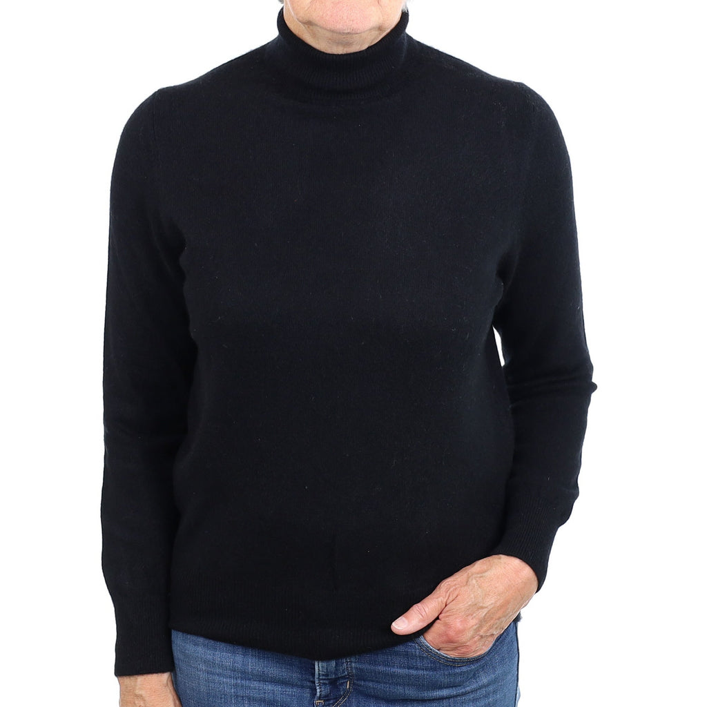 Black Cashmere Polo Neck Jumper Medium