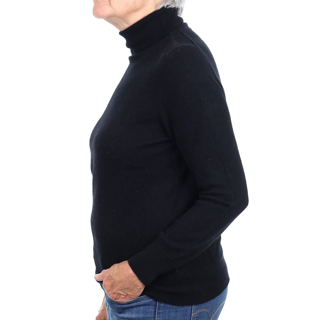 Black Cashmere Polo Neck Jumper Medium