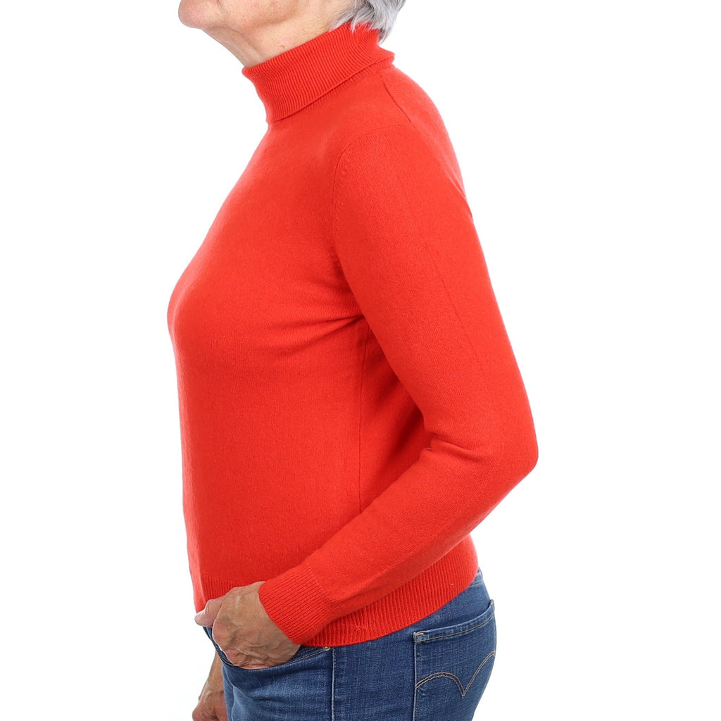 Vermillion Orange Cashmere Polo Neck Jumper Medium