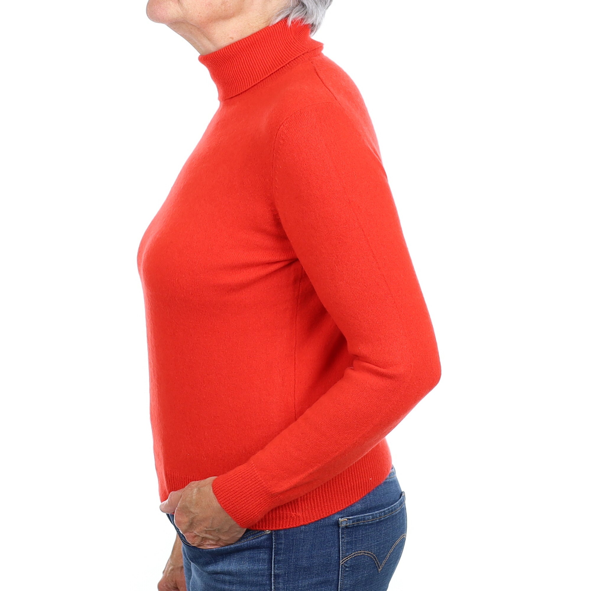 Vermillion Orange Cashmere Polo Neck Jumper Medium