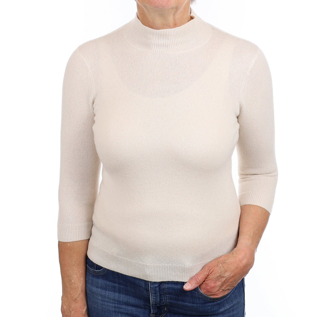 Ivory Cashmere 3/4 Sleeve Turtleneck Jumper Medium