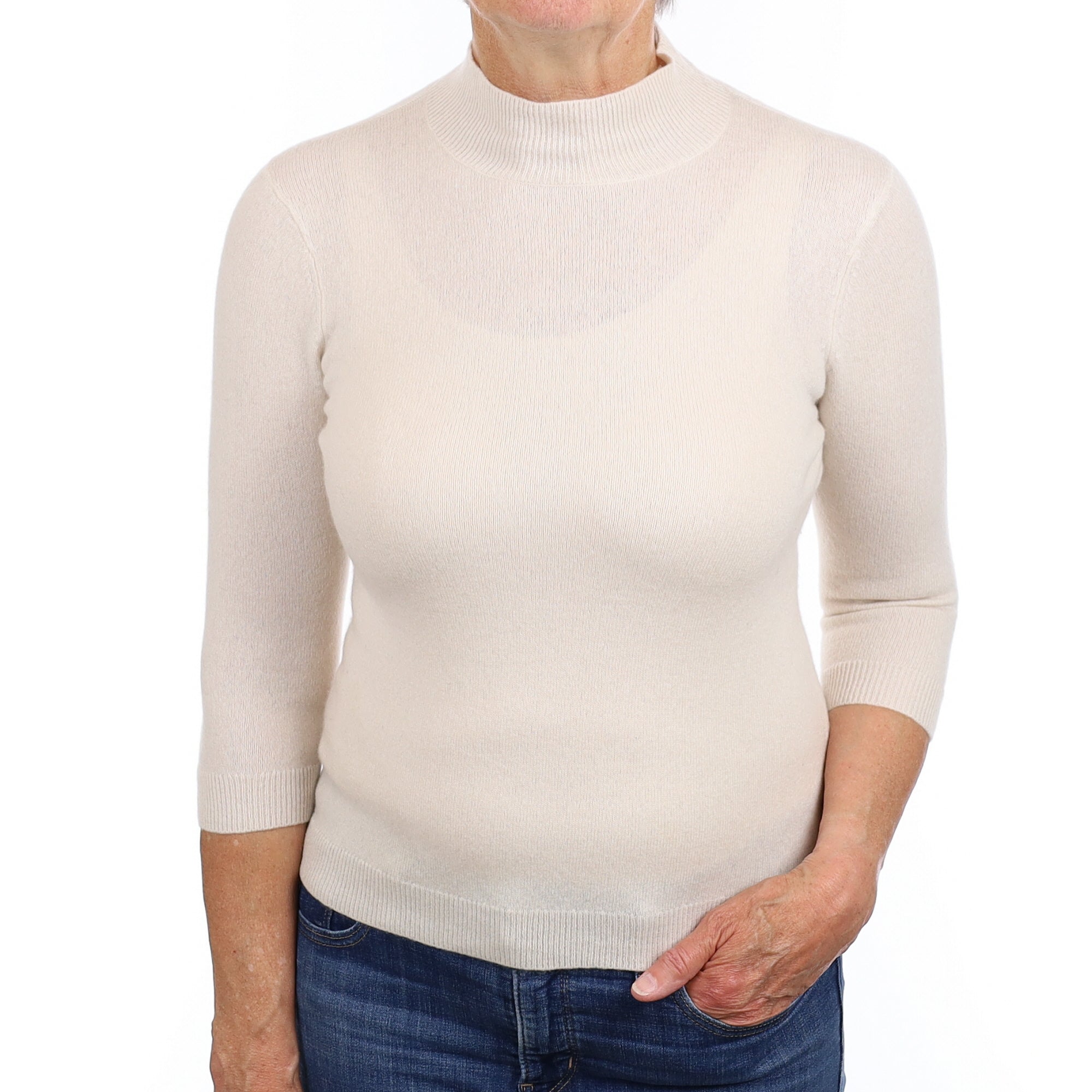 Ivory Cashmere 3/4 Sleeve Turtleneck Jumper Medium